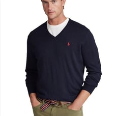 Polo Ralph Lauren V Neck Sweater Dark Navy Red Logo Large