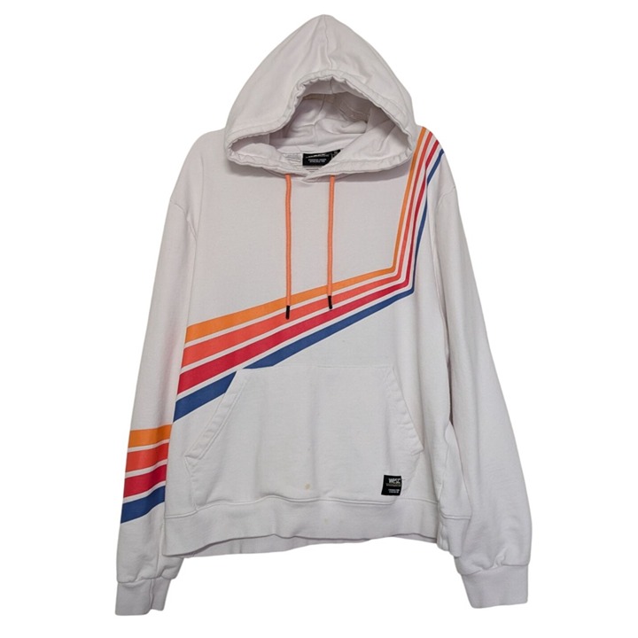 WESC Mike Retro Stripe Hoodie Mens Size XXL White Cotton Hooded Sweatshirt