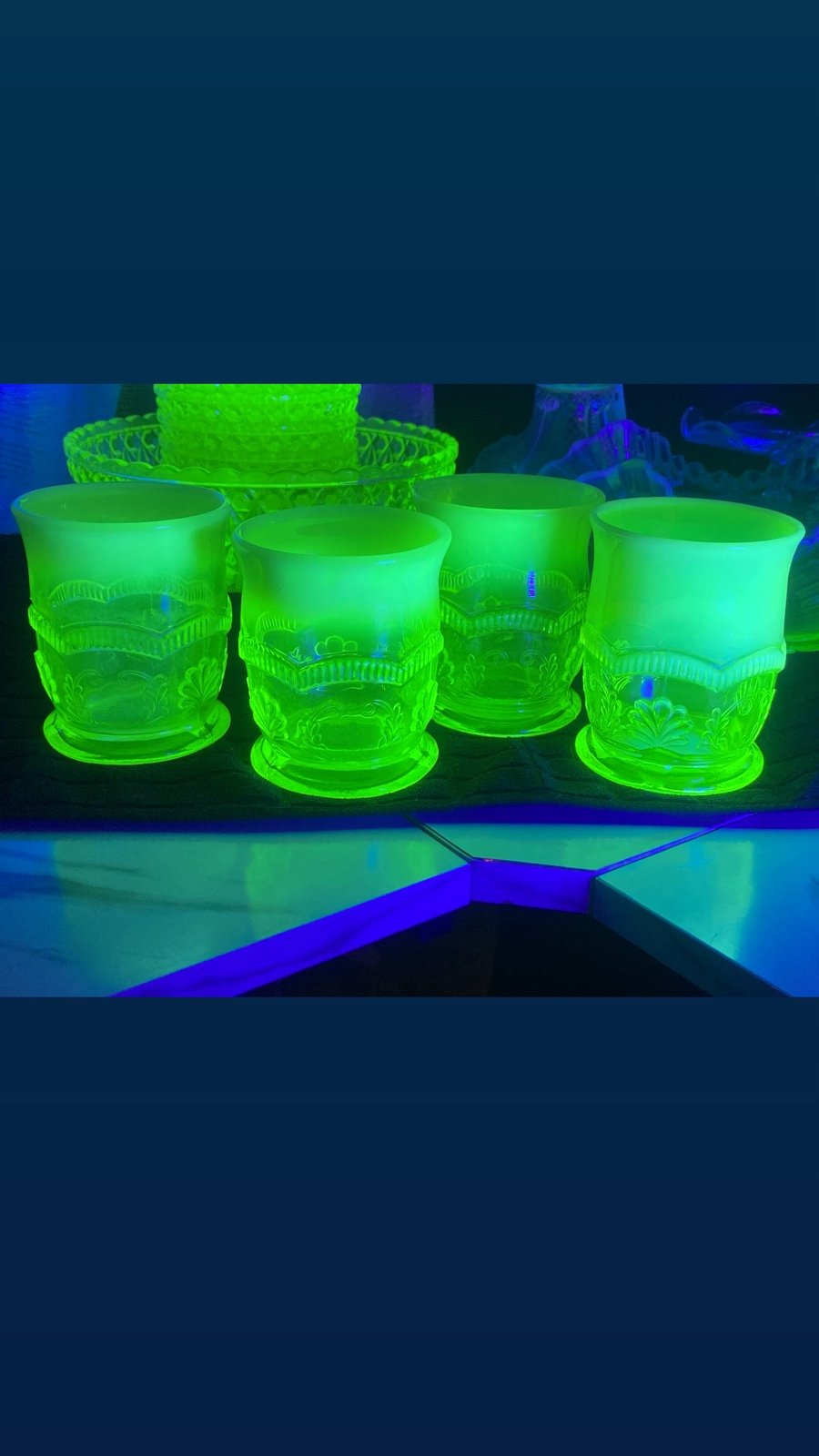 RARE 1893 National Glass Co Manilla Opalescent Vaseline Uranium Glass Tumblers