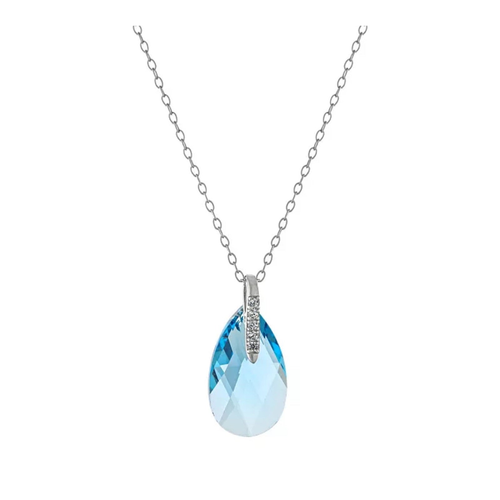 Julia Capri Fine Crystal Cubic Zirconia 18 Teardrop Pendant in Sterling Silver