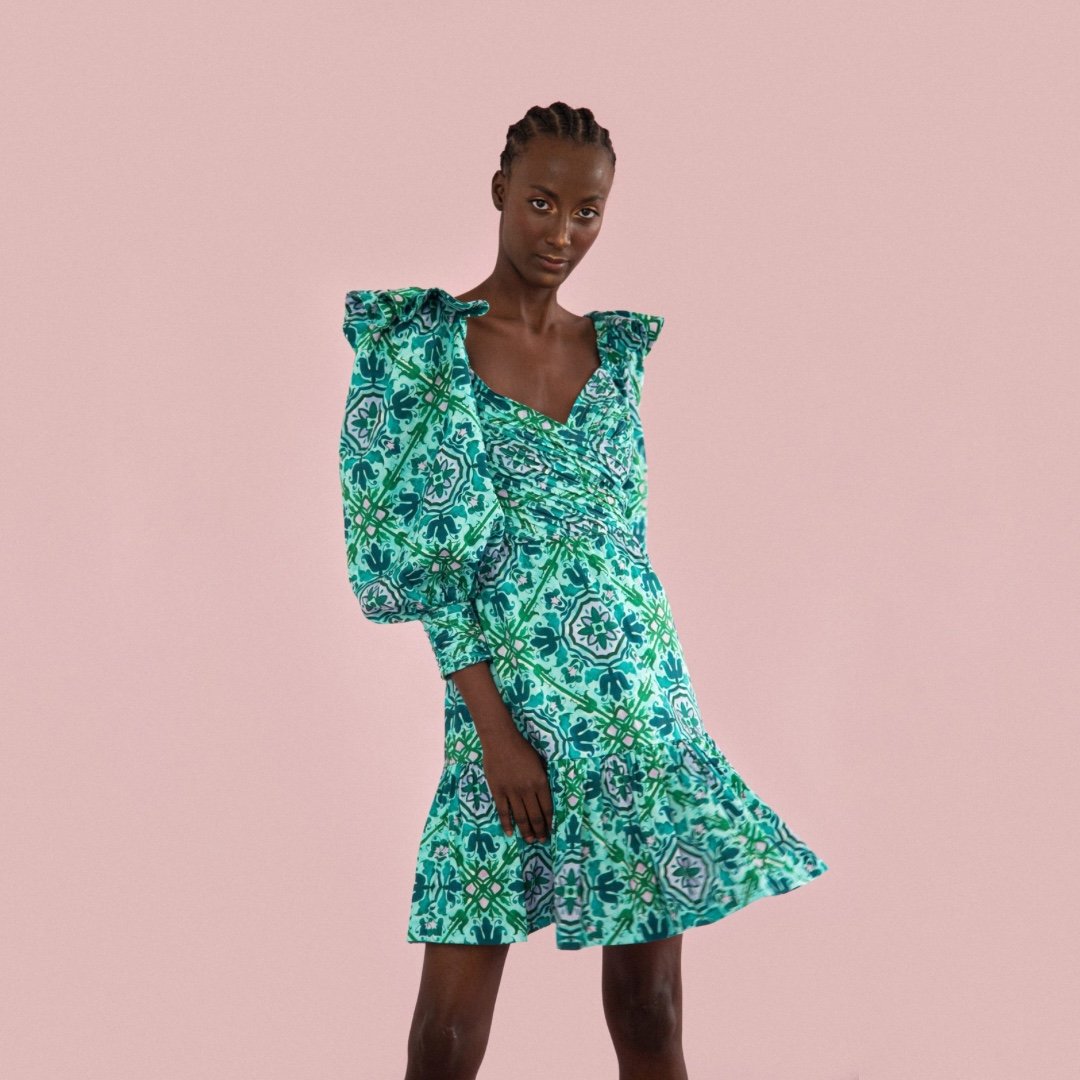 Atelier 17.56 Green Puffy Sleeve Chiara Dress