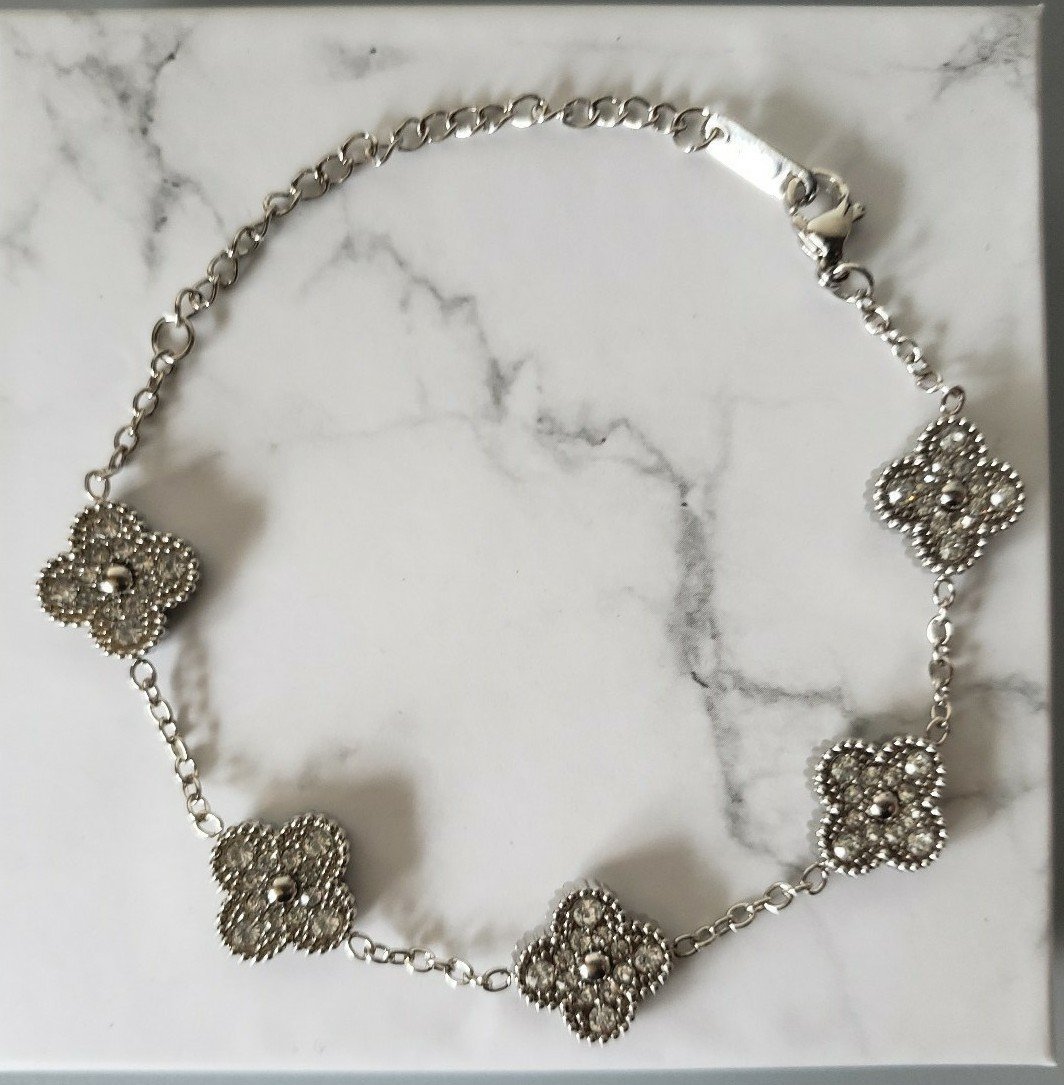 18k White Gold Plated Clover Bracelet Lucky Silver 5 motif Brcaelet High Quality