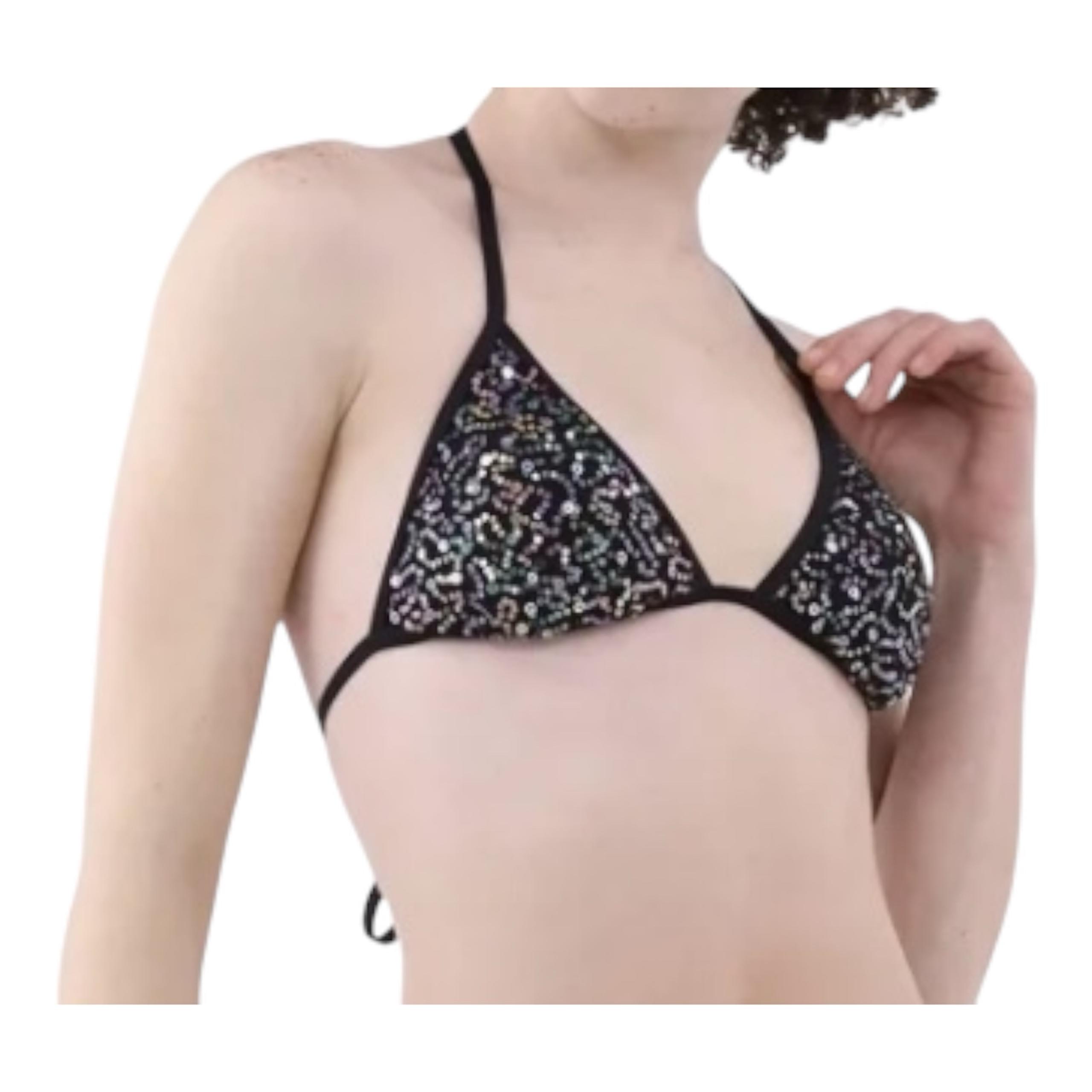 No Boundaries Sequin Black Triangle Fashion Separates Bikini Top Size S (4-6)