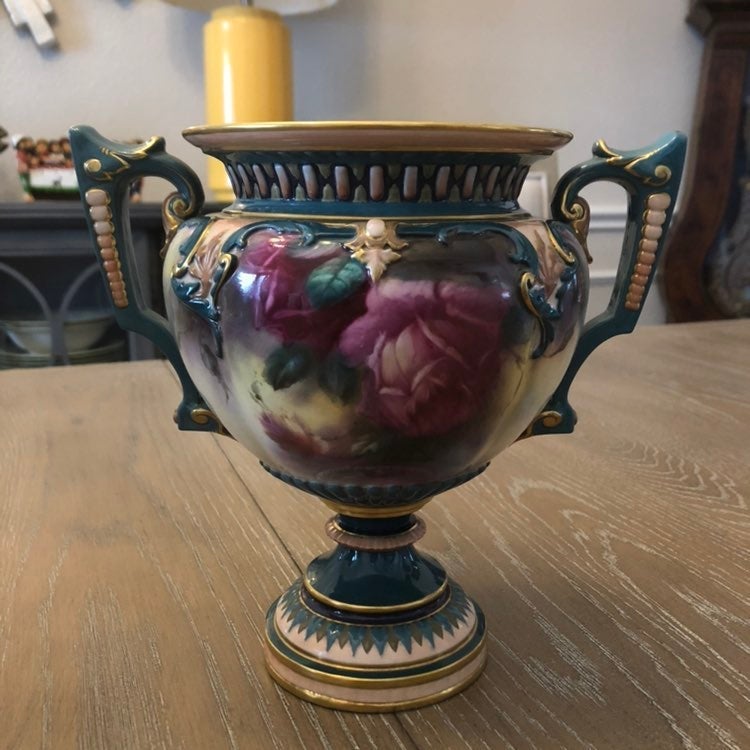 Antique Royal Worcester Hadley ware urn vase c1905