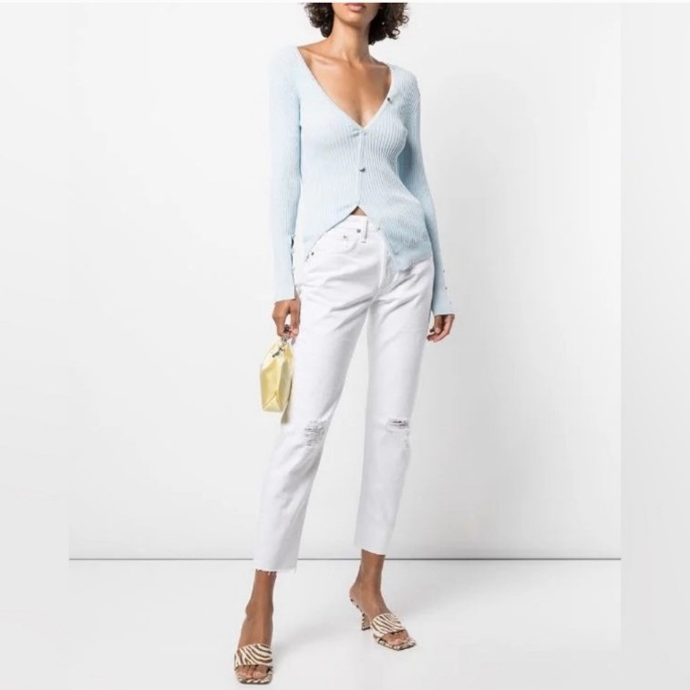 Rag & Bone Rosa Mid Rise Boyfriend Distressed Jeans in Summer White