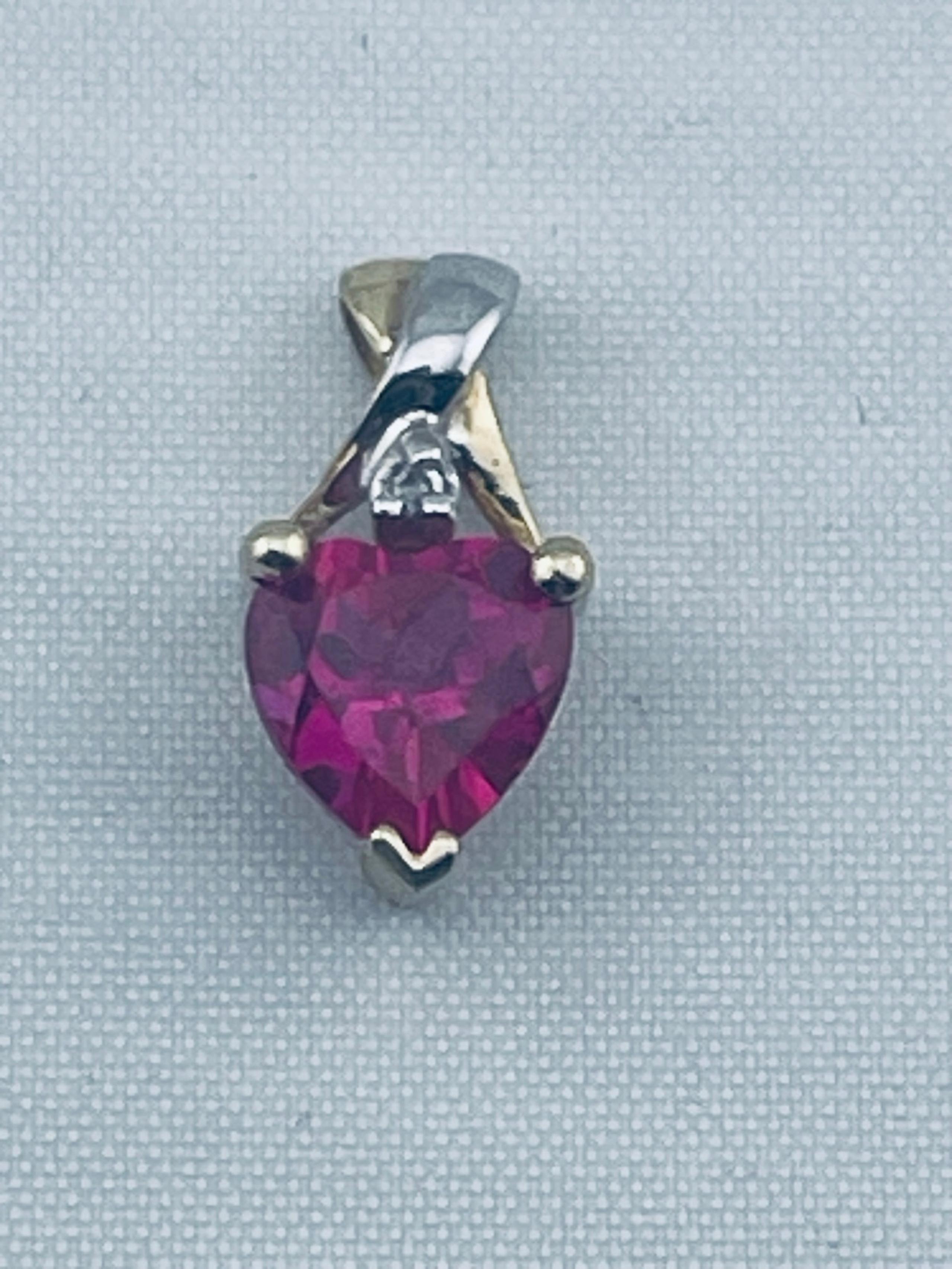 Vintage simulated, Ruby and diamond pendant 10kt two tone gold