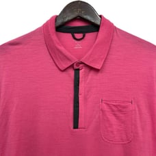 Icebreaker Mens Size XL Merino Wool Pink Short Sleeve Pocket Polo Knit Shirt euc