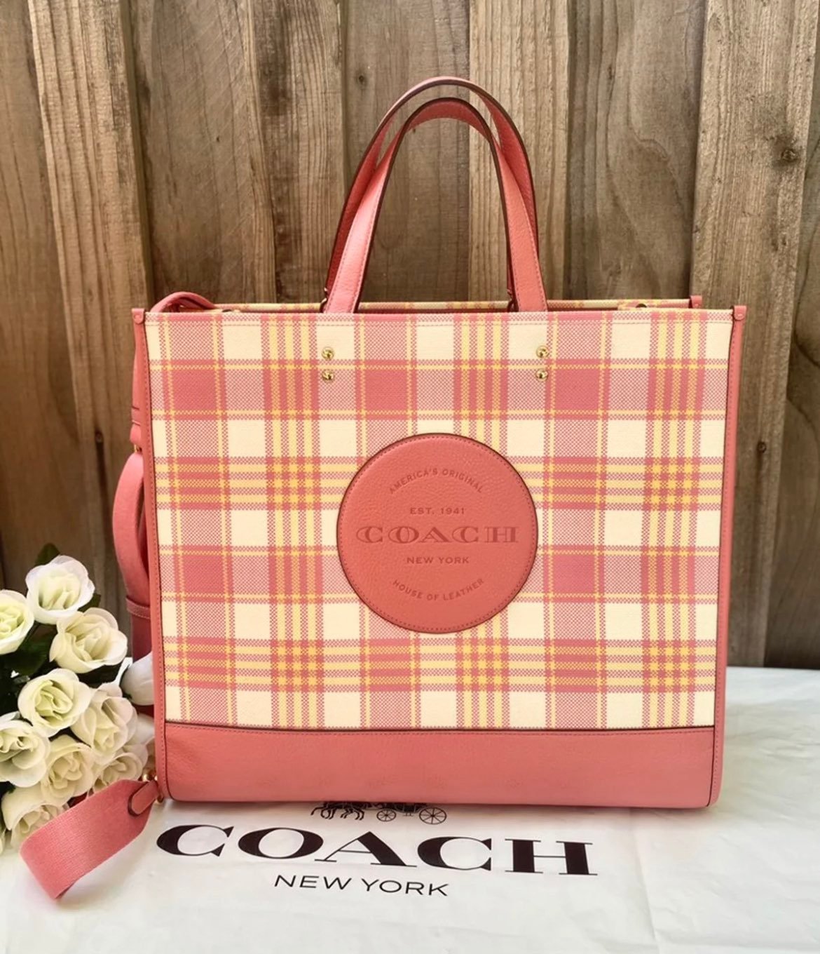 Dempsey Tote 40 With Garden Plaid Print And Coach Patch C8200
