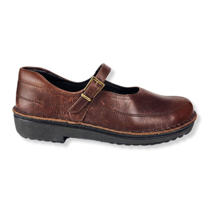 Naot Mary Jane Shoe Womens 7 Leather Brown Buckle Closure Comfort EU 38