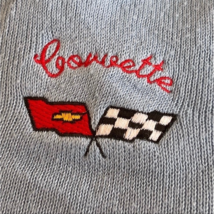 CORVETTE LOT Vtg Light Blue Sweater Embroidered Logo Men’s M Includes Mug Set