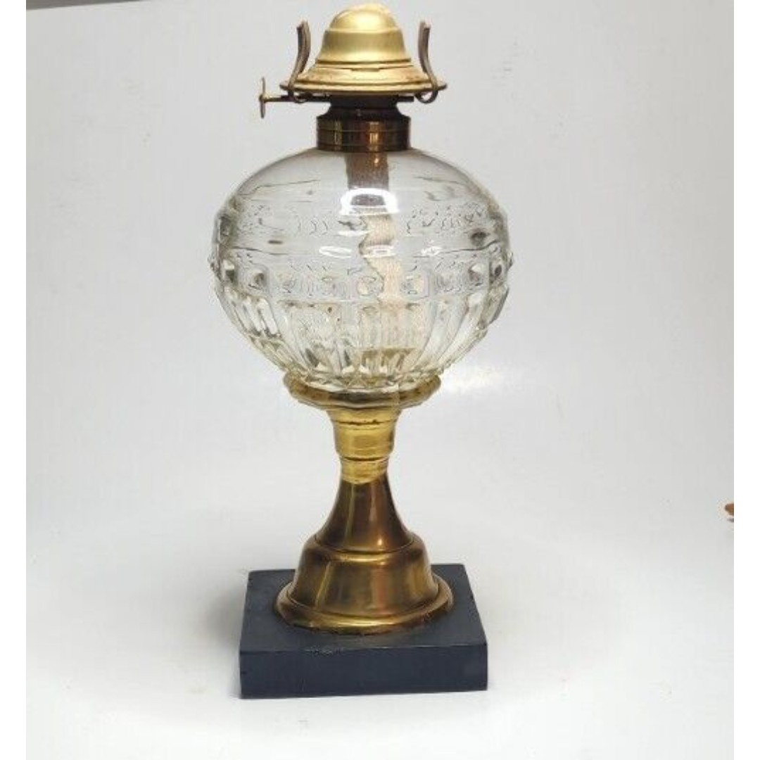 Antique Oil Lamp Cape Cod Boston Sandwich Glass Triple Flute Bar Brass 1860