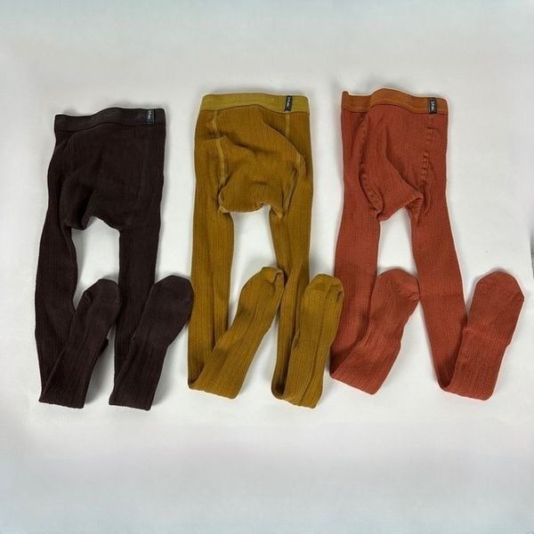 Collegien Girls Footed Tights size 3/4 Bundle Brown Nutmeg Mustard