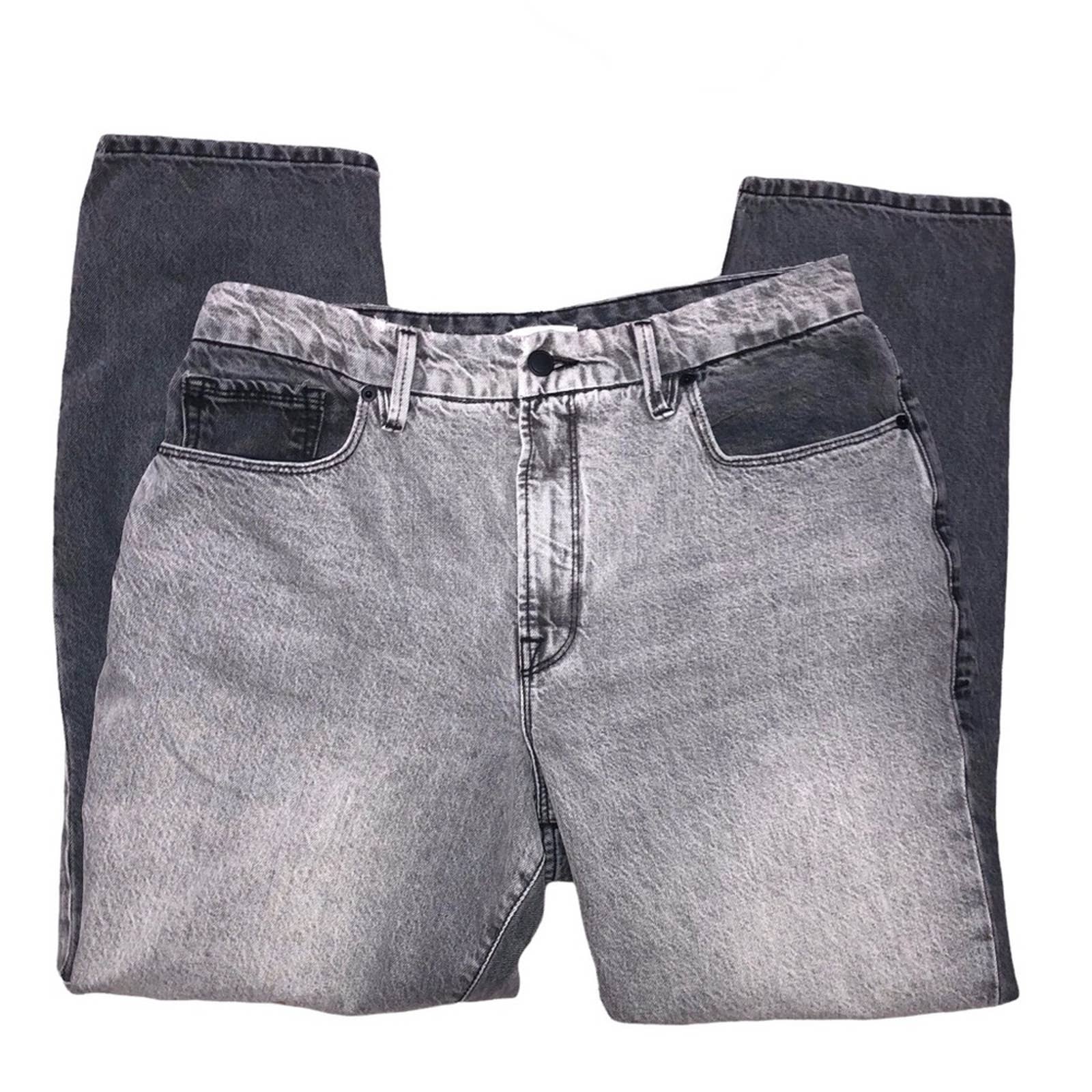 Good American Good Vintage Two Tone High-Rise Straight Leg Denim Jeans Black166
