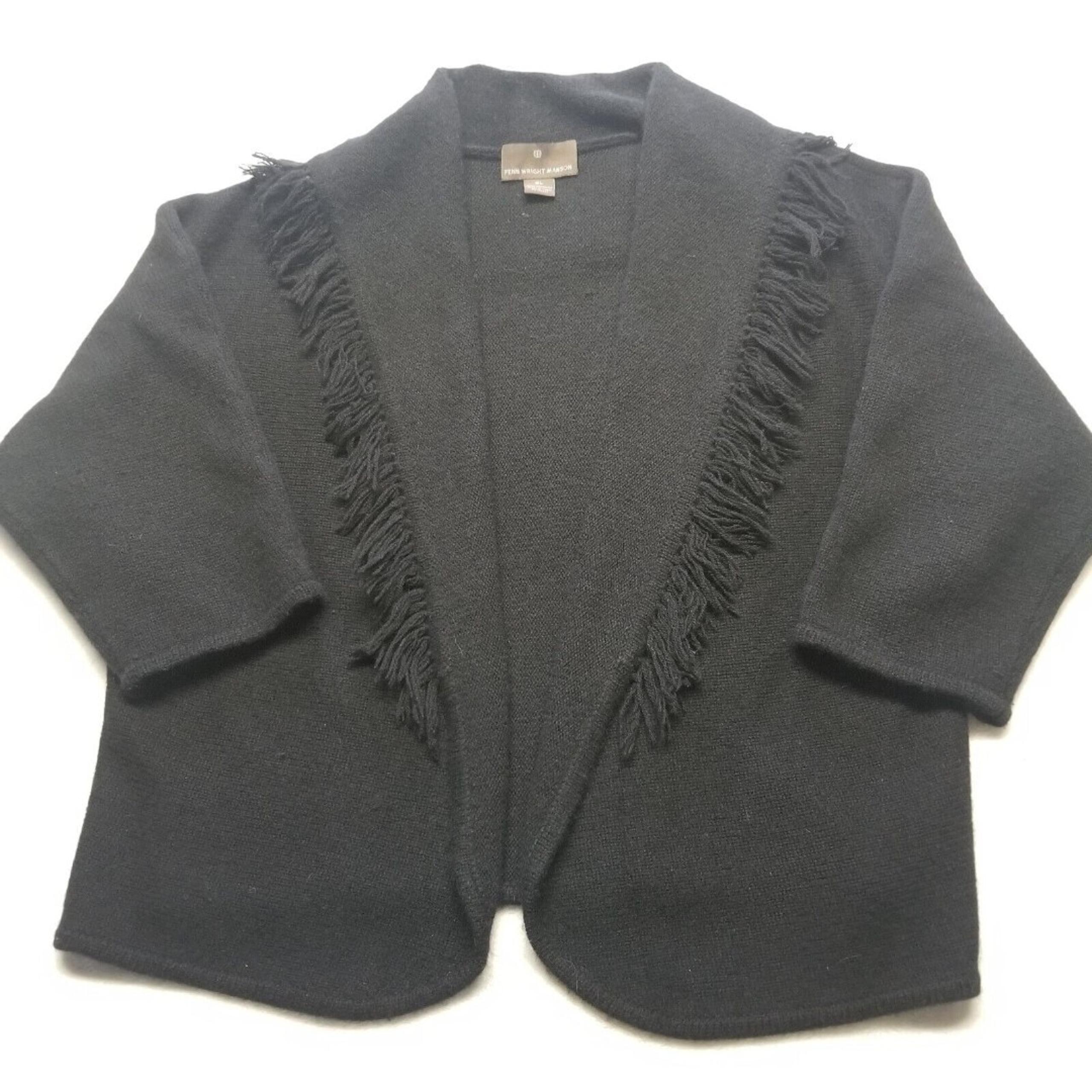 Fenn Wright Manson XL Cardigan Sweater 100% Cashmere Fringe Quiet Luxury Classic