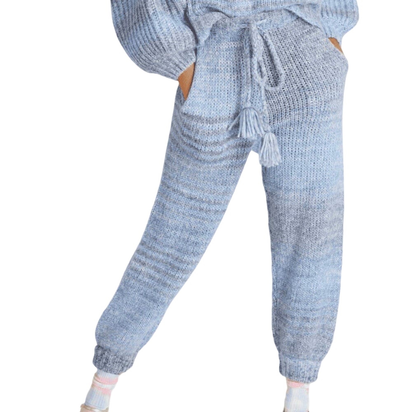 NWOT LOVESHACKFANCY Pant Women XS Alpaca Wool Knit Blue Grey Jogger Tassels