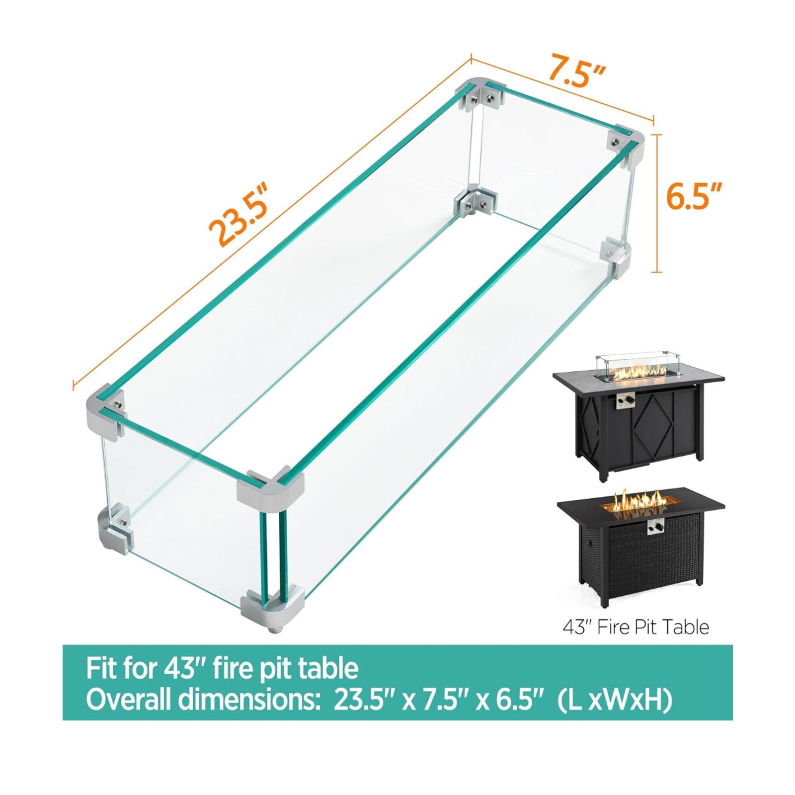 Yaheetech Fire Pit Wind Guard for Rectangular Fire Pit Table Fire Pit Glass Wind