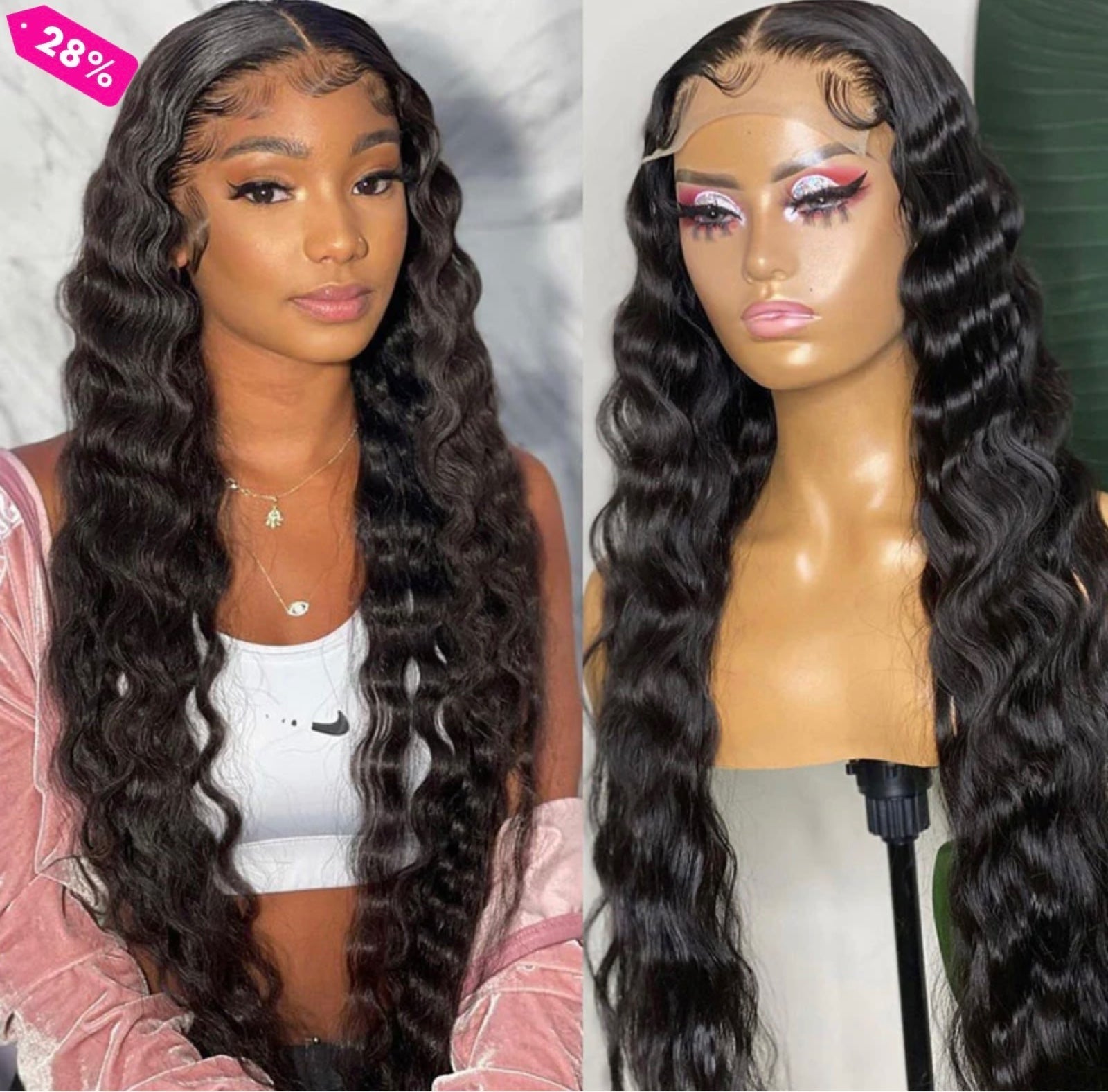 13*4 HD transparent lace frontal human hair wig deep loose wave glueless 18 inch