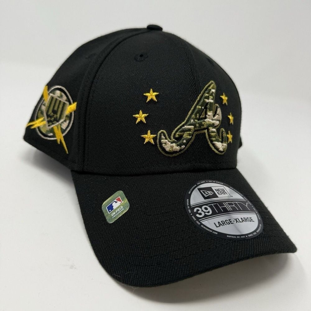 Atlanta Braves New Era 39THIRTY L/XL Black Armed Forces Day Camo Patch Hat Cap