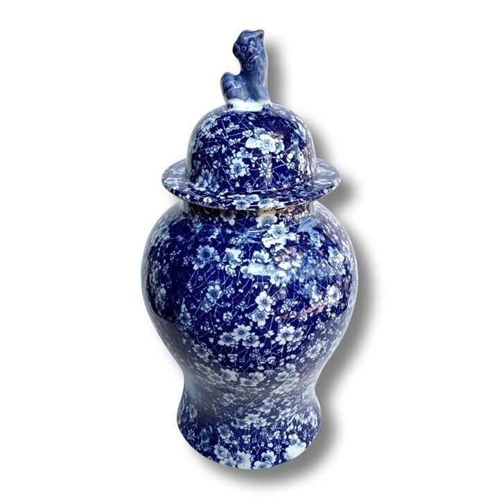 Large Blue & White Ceramic Lidded Vase