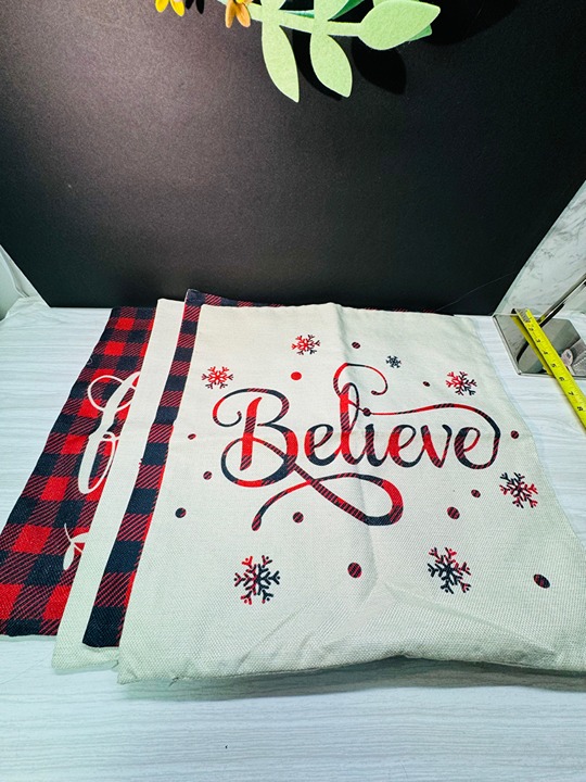 4 WINTER Pillow covers 17x17 Believe,family, Home And Let It Snow.