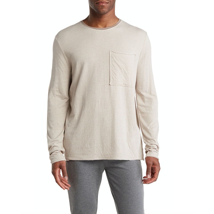 NEW ATM ANTHONY THOMAS MELILLO Long Sleeve Striped Double Face Jersey Tee Wheat