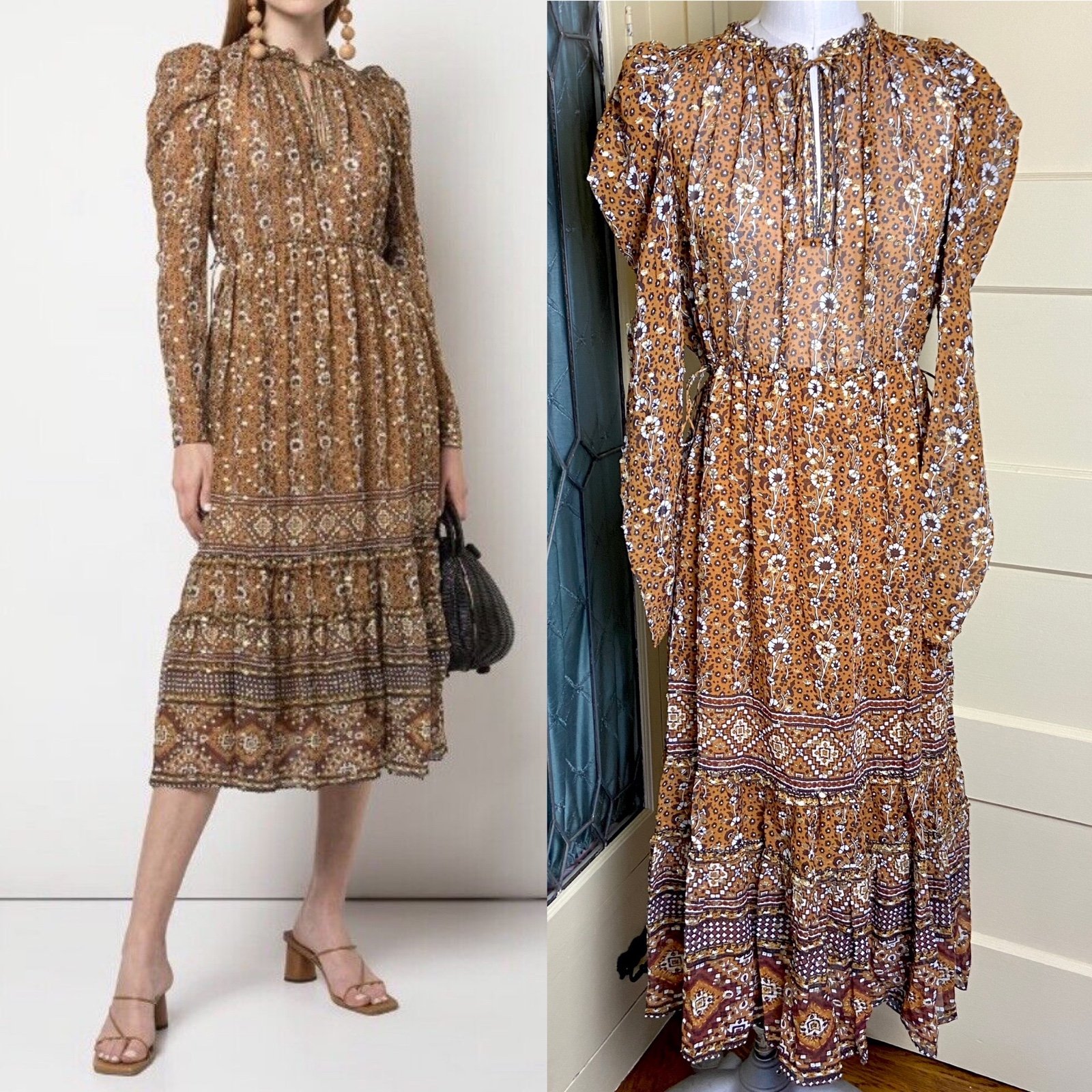 695 Ulla Johnson Alessandra Lurex Gold Midi Dress