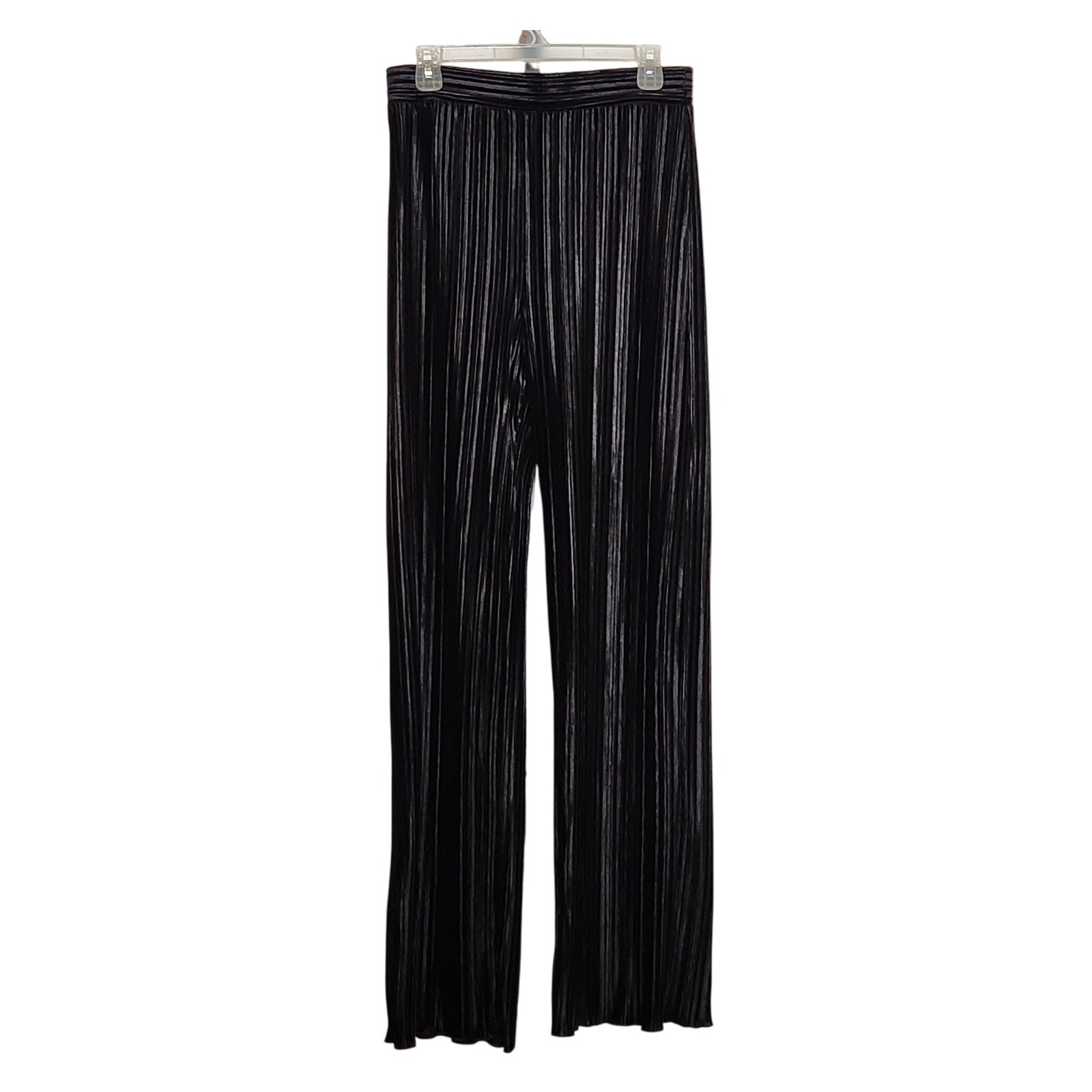 BEFORE YOU Black Pleated Velvet Wide Leg Pants, Size Large