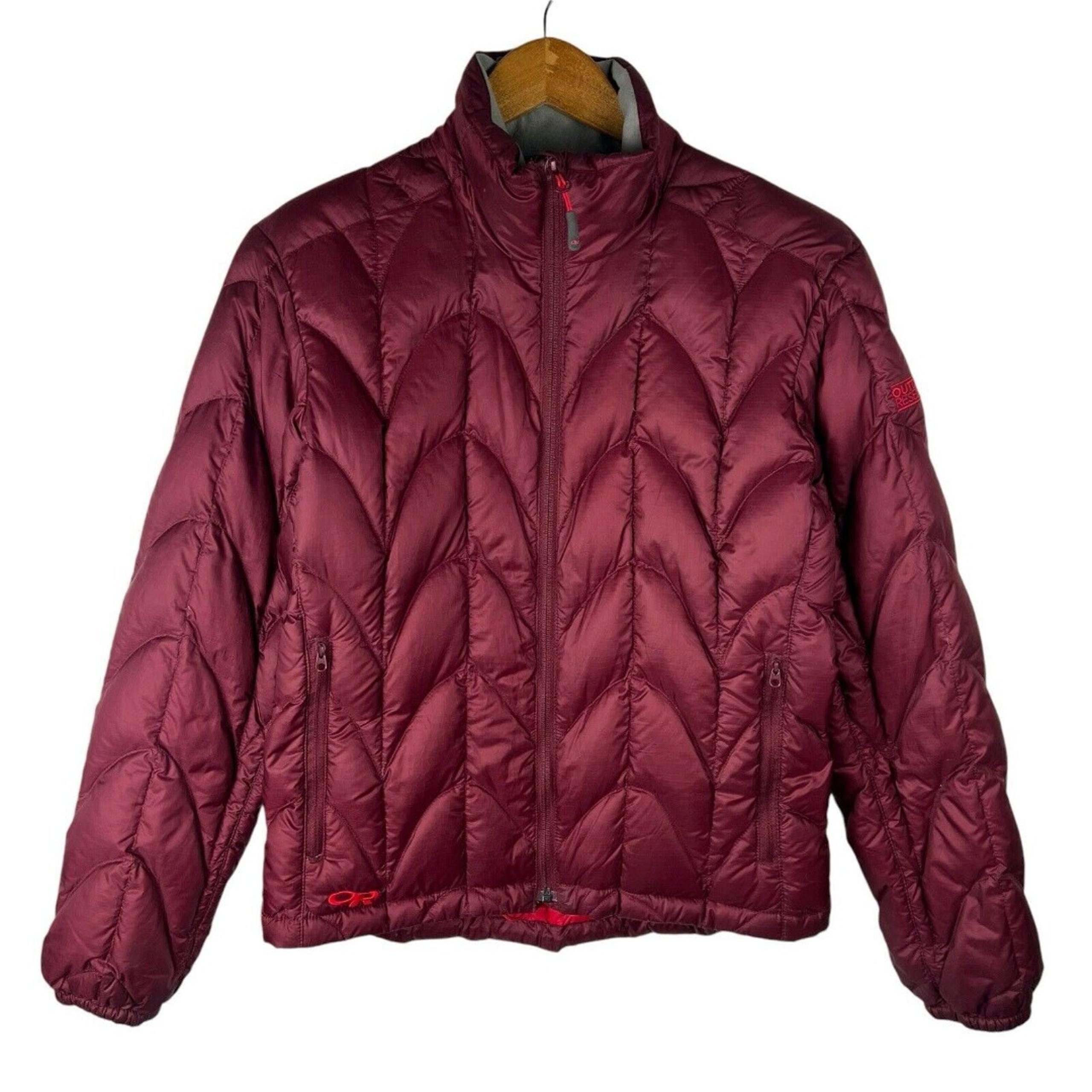Outdoor Research Aria Womens Sz S Puffer Jacket Maroon Full Zip Down Casual