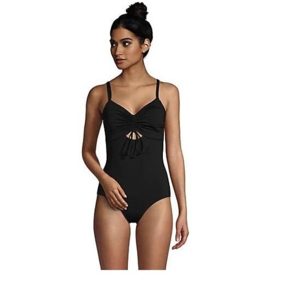 NWT Lands' End Women's Adjustable V-Neck One Piece Swimsuit Size S 130 JK434
