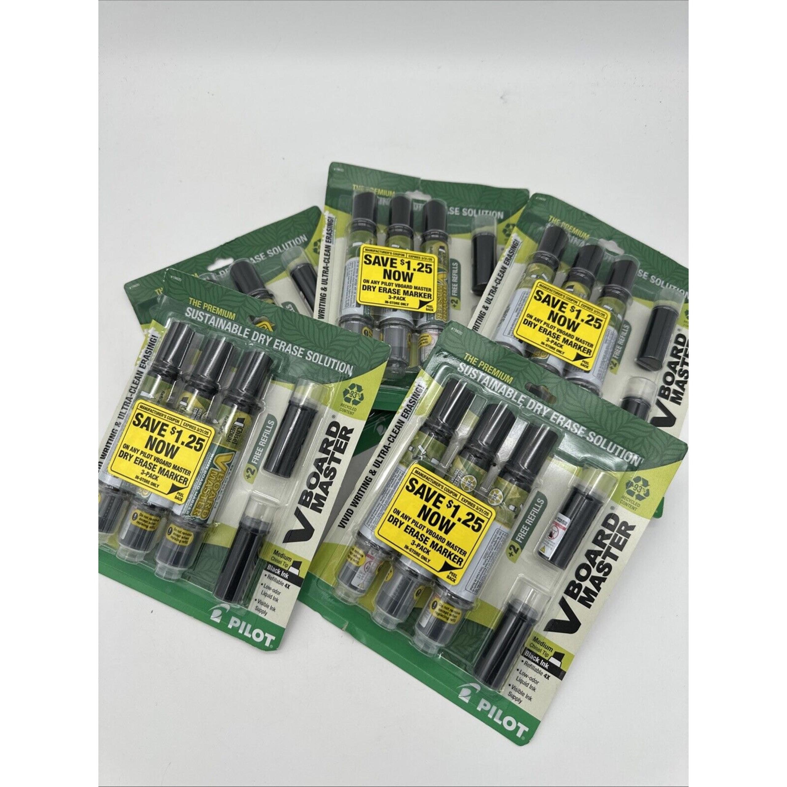 5 Pilot V Board Master Dry Eras Whiteboard Markers Black Pack of 3 / 2 Refills
