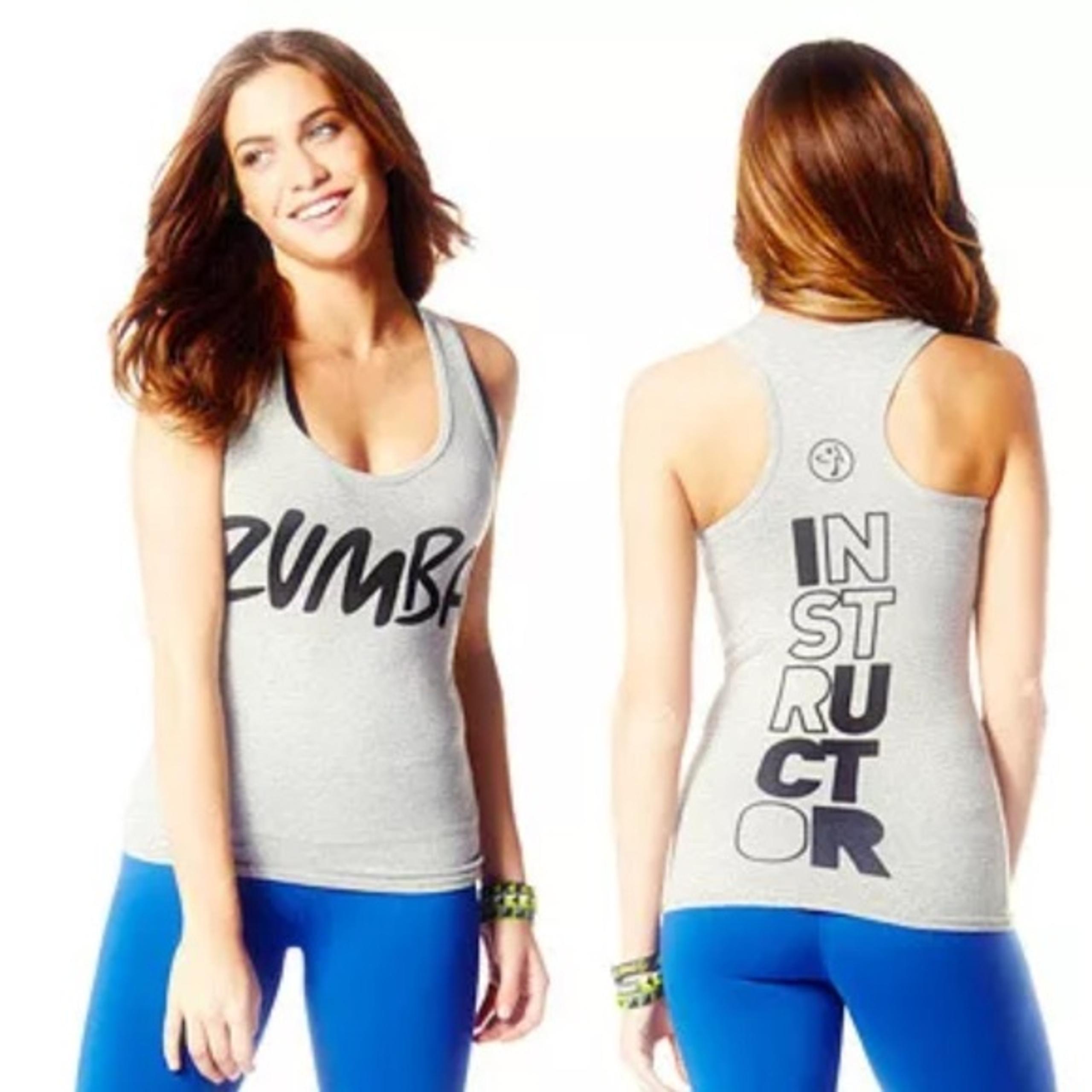 ZUMBA INSTRUCTOR Tank Top Women’s Medium Gray Athletic Workout Dance Logo Shir