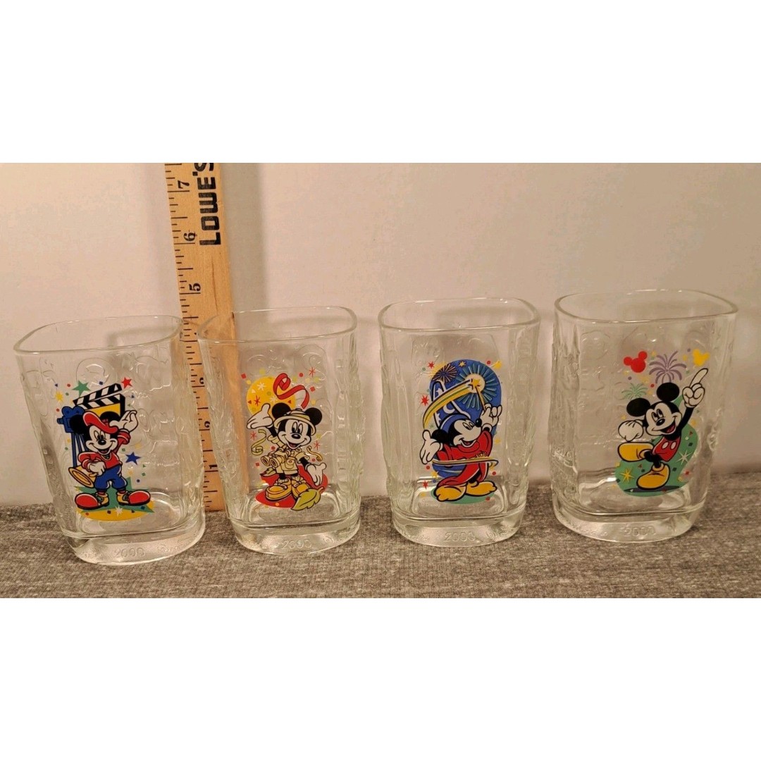 2000 McDonalds Walt Disney World Mickey Mouse Square Collector Glasses Set 4
