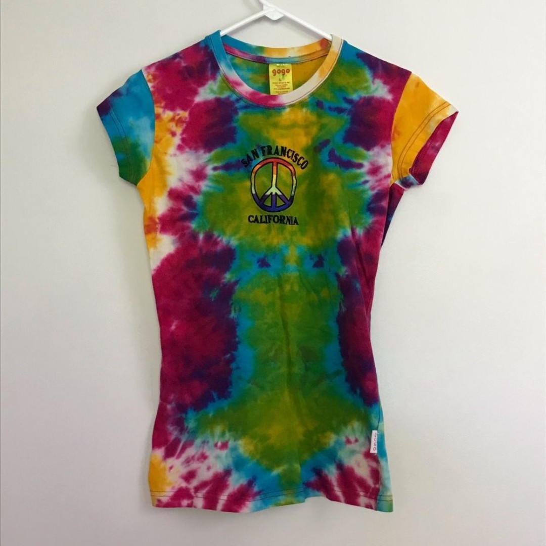 Vintage 90s Tie Dye Baby Tee Gogo Womens L Multicolor San Francisco California