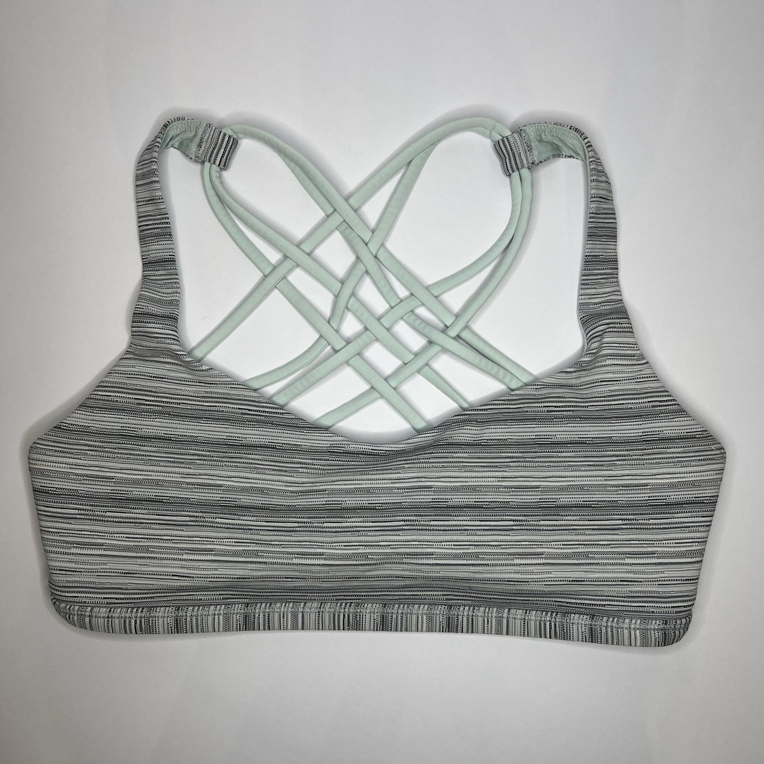 Lululemon Ten Free To Be Wild Sports Bra Battleship Gray Cyber Stripe Running