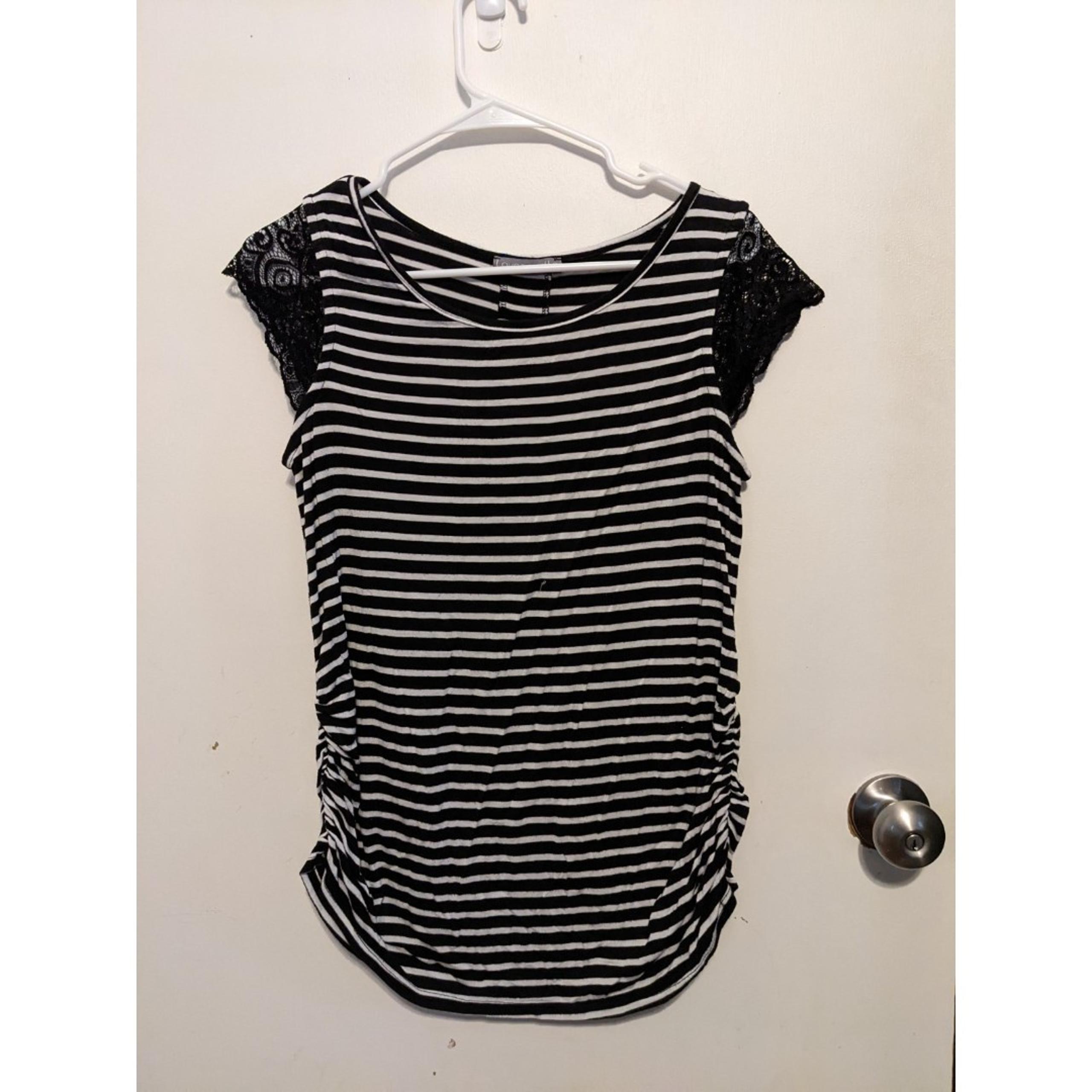 Loveappella Black and White striped maternity shirt