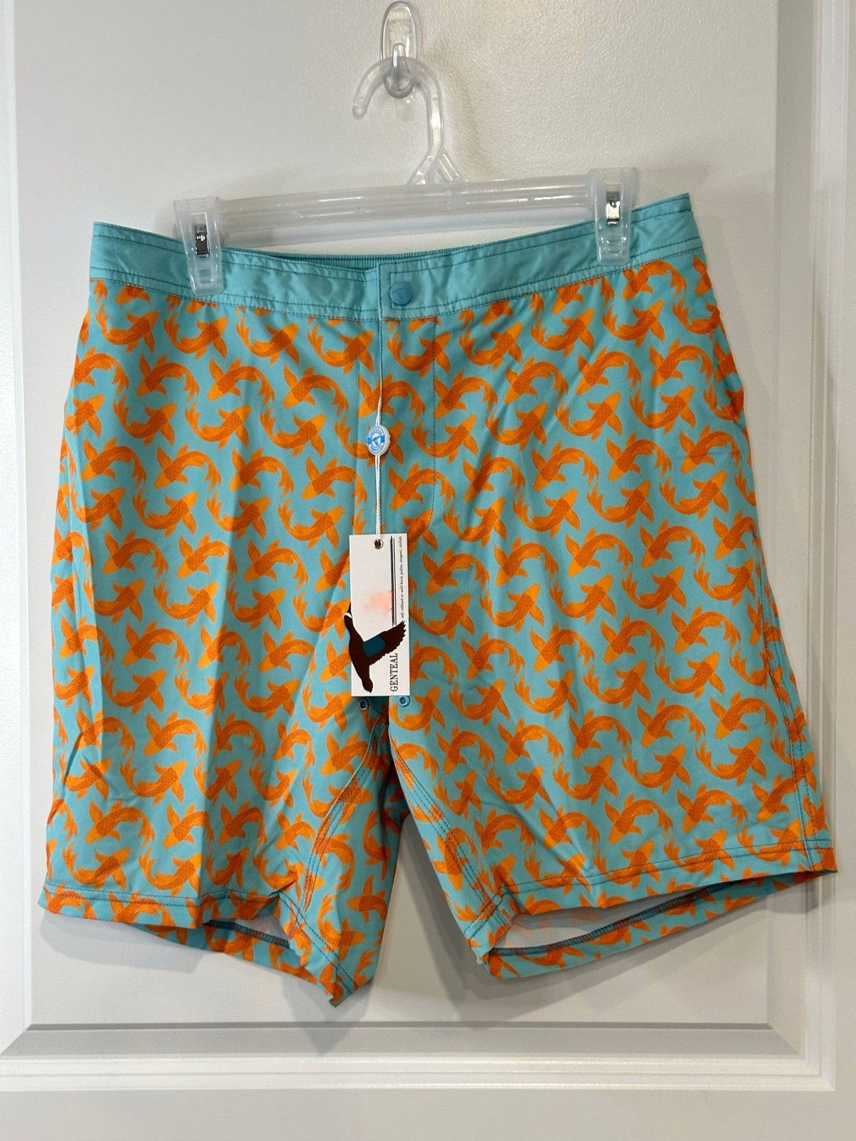 GenTeal Performance Swim Board Shorts Trunks Medium Teal Koi Fish Summer Beach