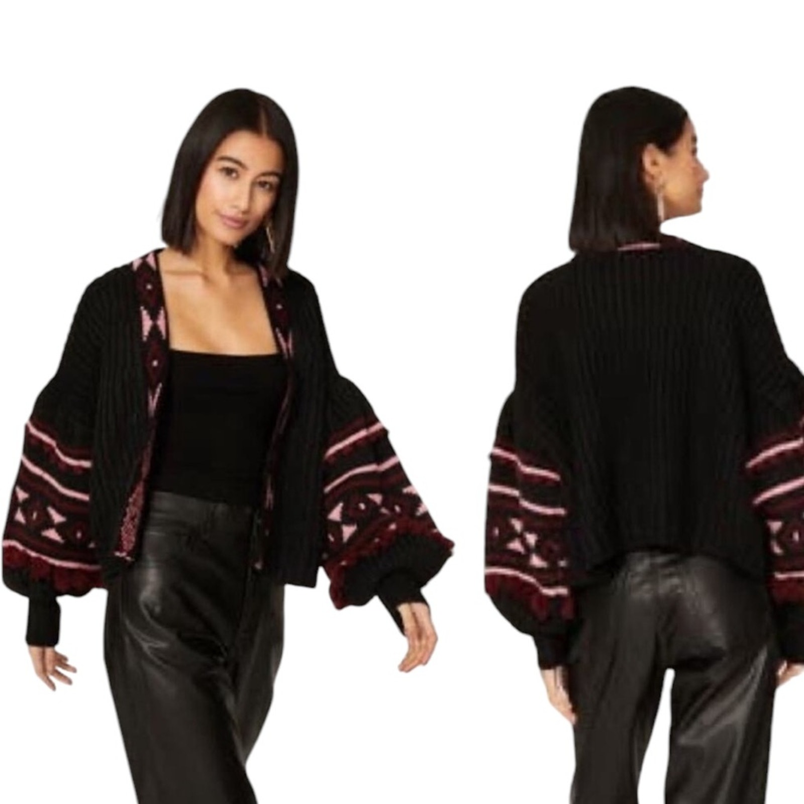 NWT Sachin + Babi Landon Knit - Black Burgundy Peony Cardagin – Sz XL