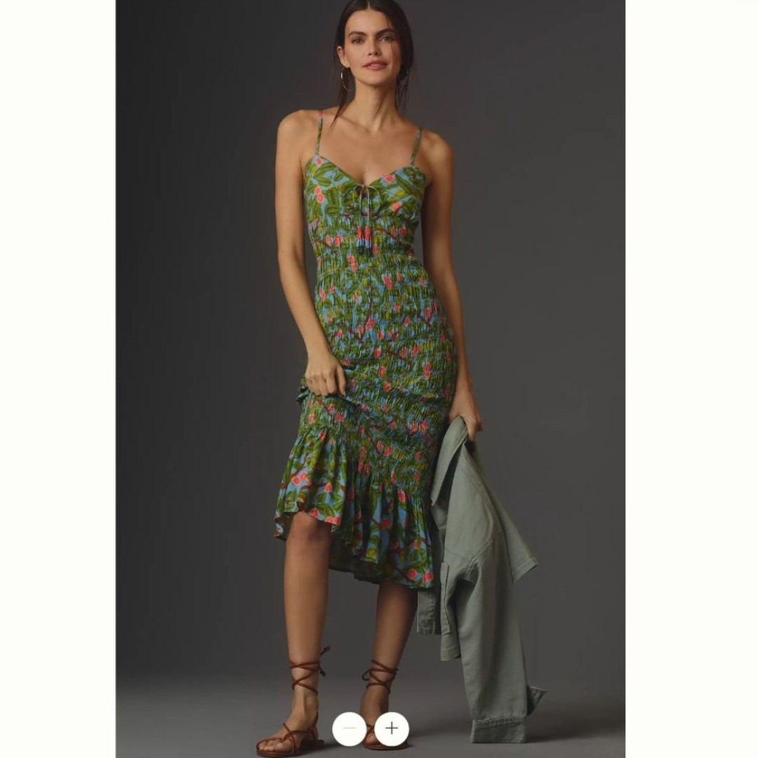 Farm Rio x Anthropologie Ruched Tie-Front Dress
