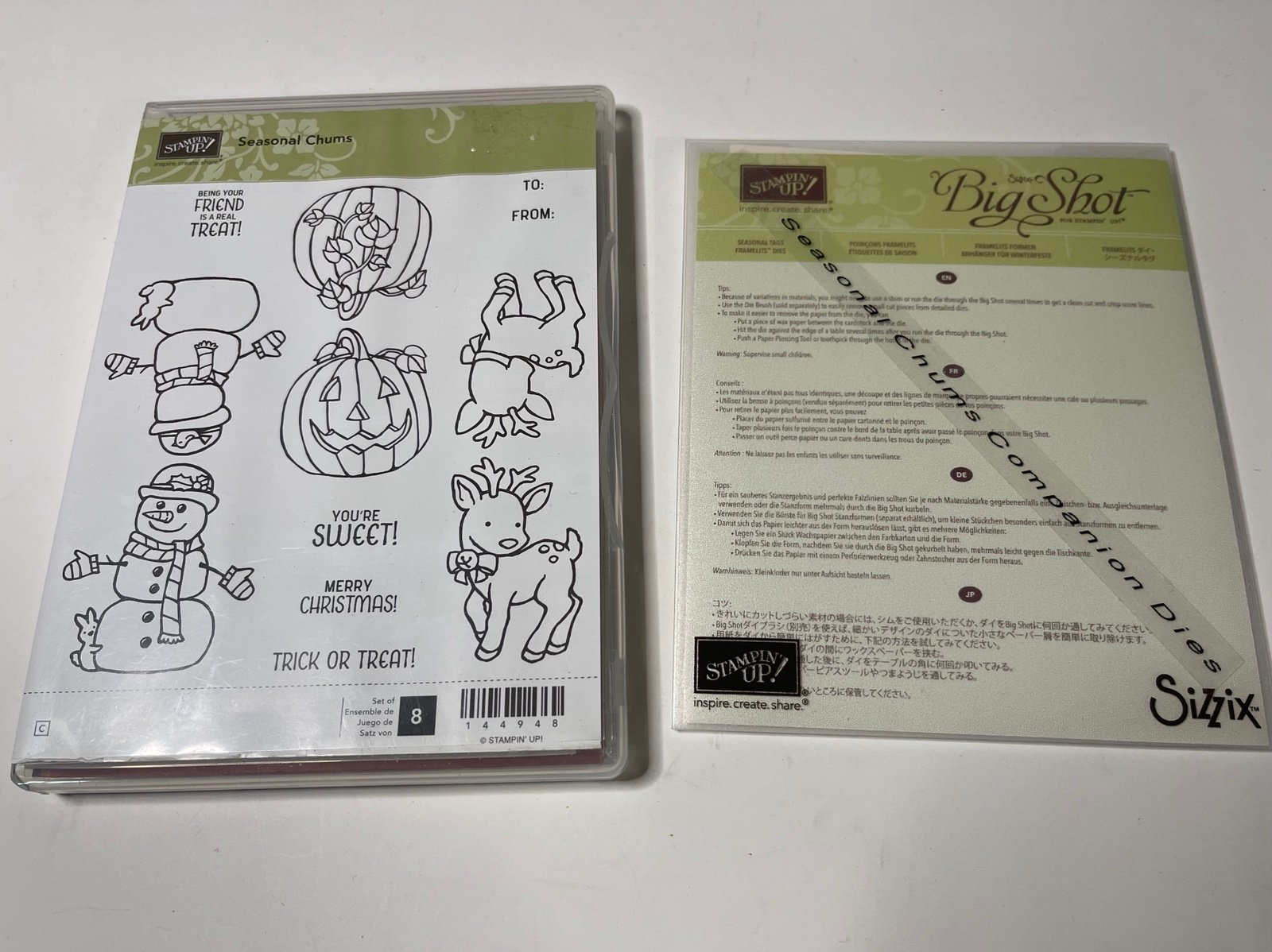 8 Stamps and 10 dies in the set Seasonal Chums and Tags both new