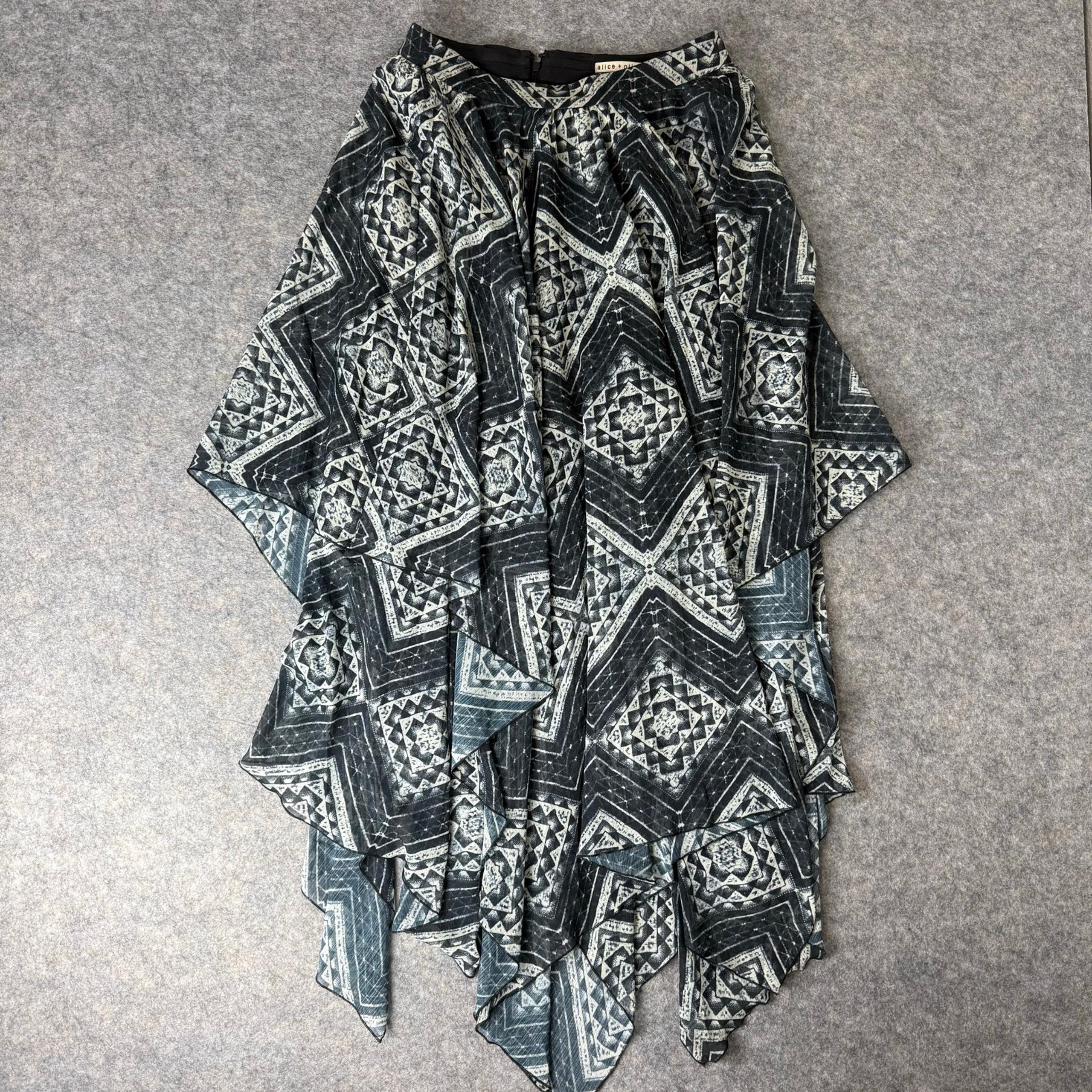 Alice & Olivia Womens Layered Maxi Skirt Bohemian Black/Ivory Geometric Pattern