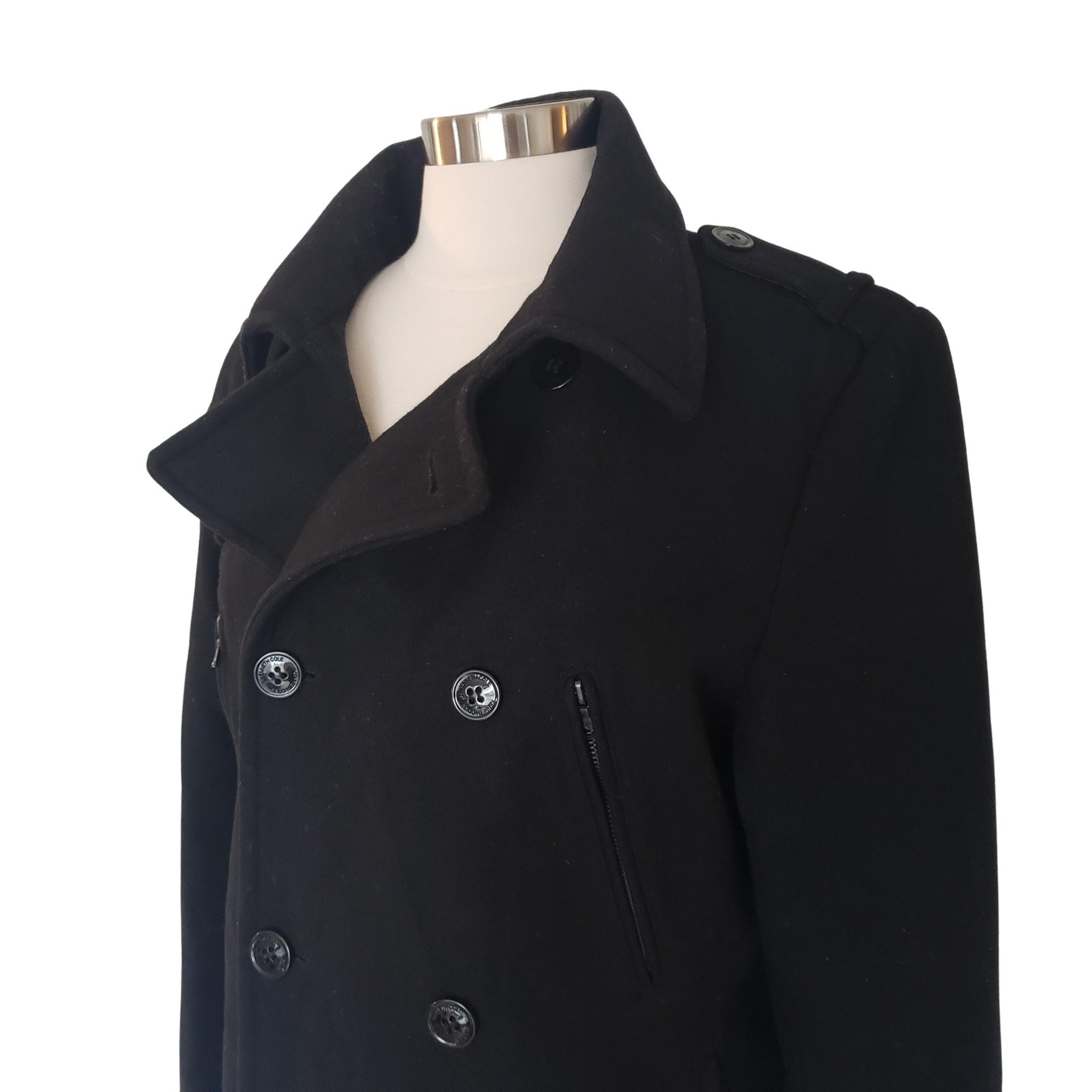 Kenneth Cole Double Breasted Black Wool Blend Peacoat Size Small