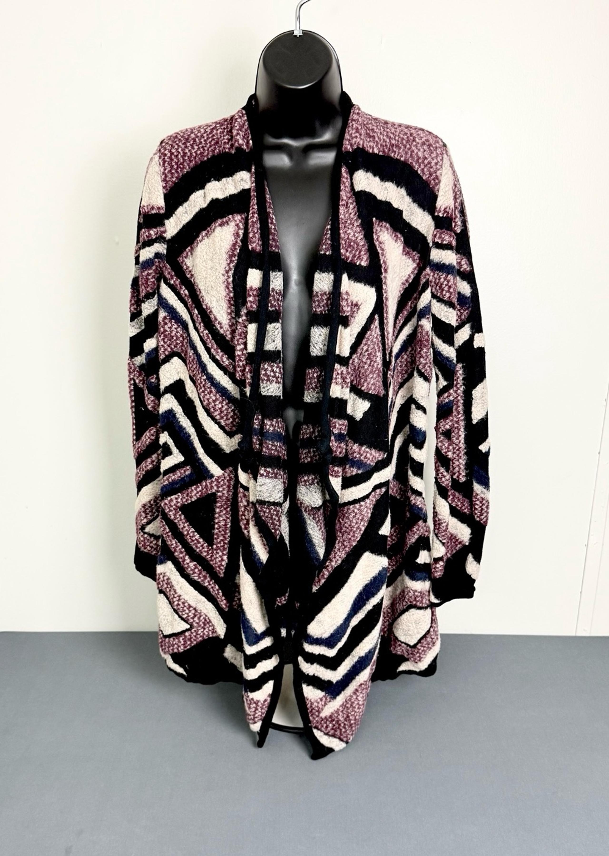 Lucky Brand Cardigan Sweater Small Purple Chunky Knit Drape Open Front Aztec
