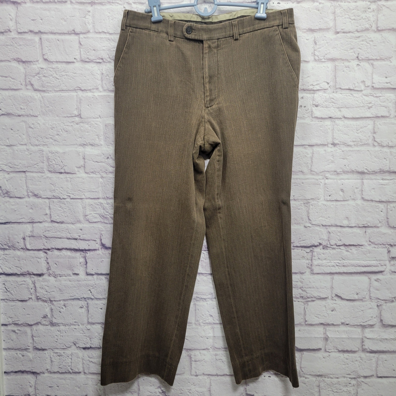 Hiltl Brown Herringbone Dress Pants Mens 34x29 Trousers Flat Front Soft Stretchy