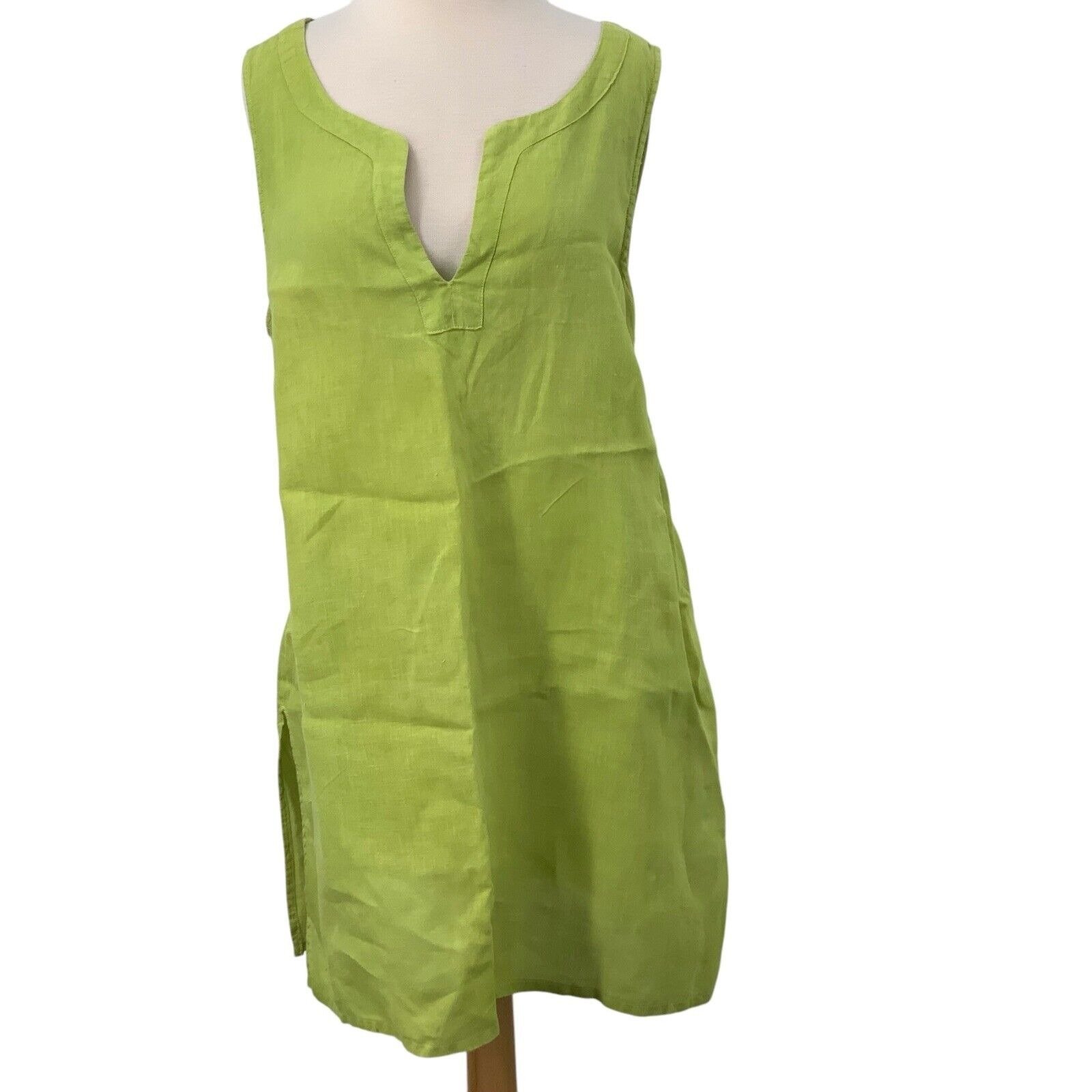 Cut Loose Women's Sleeveless Split Neck Lime Green Linen Pullover Dress Size XL