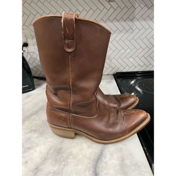 Vintage Double H Boot Ranch Wellington Brown Leather Cowboy Work Boots Sz 10.5