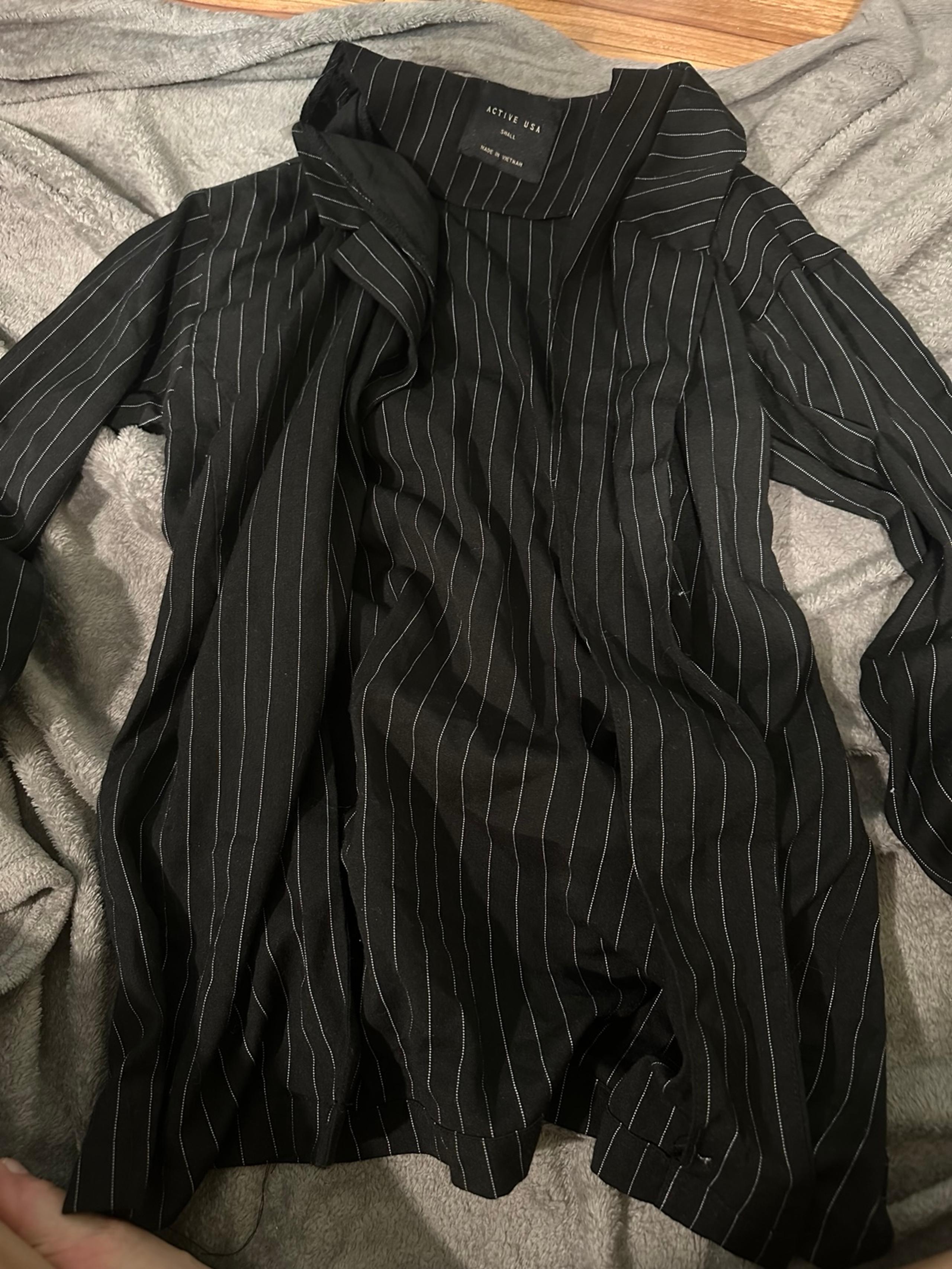 active usa black and white stripe blazer sz small preowned
