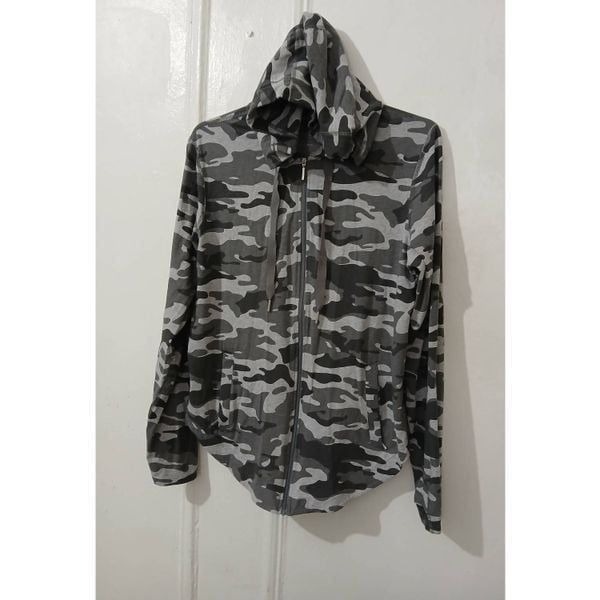 Coolibar womens small UPF 50 sun block hoodie full zip gray camouflage top