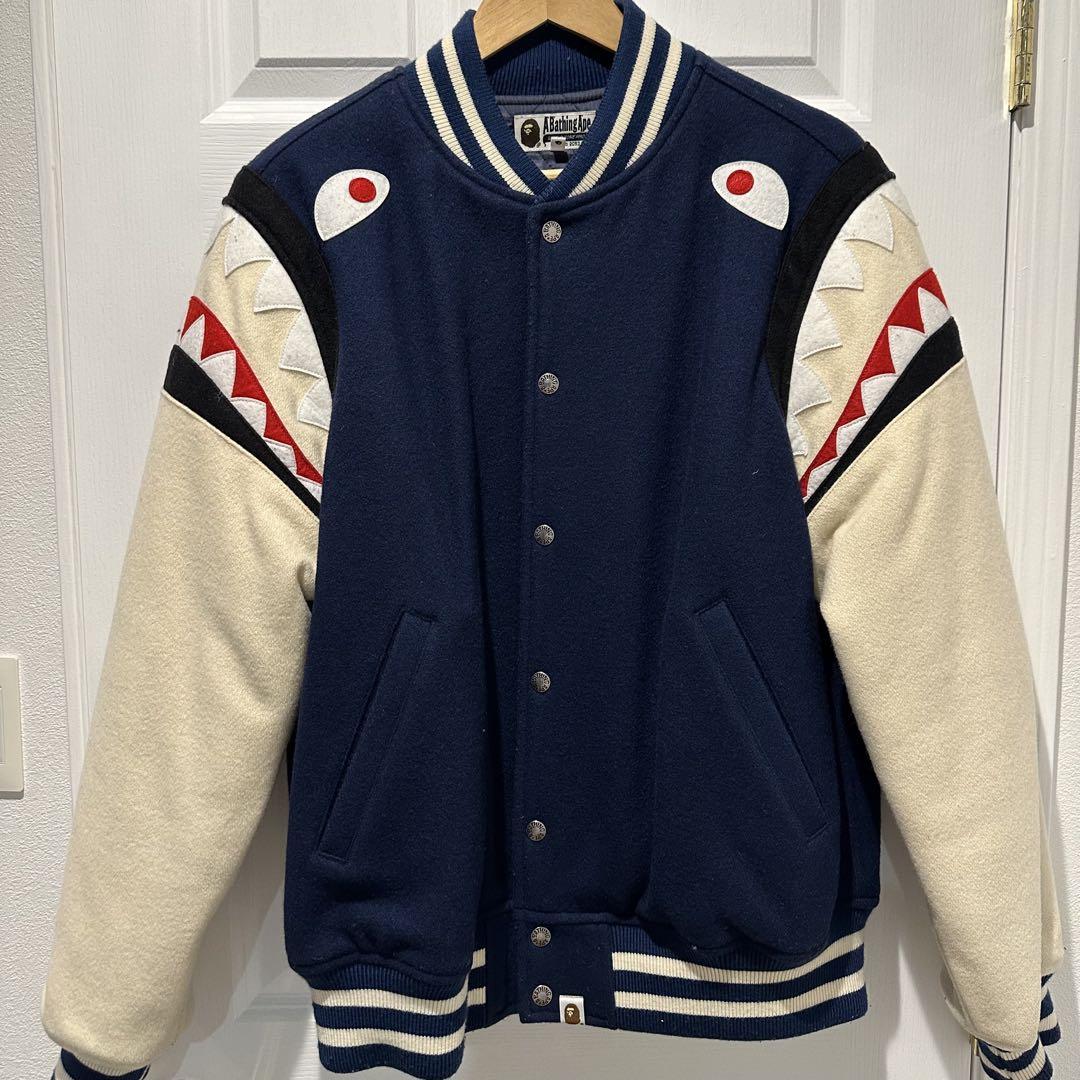 A Bathing Ape Shark Design Varsity Jacket XL