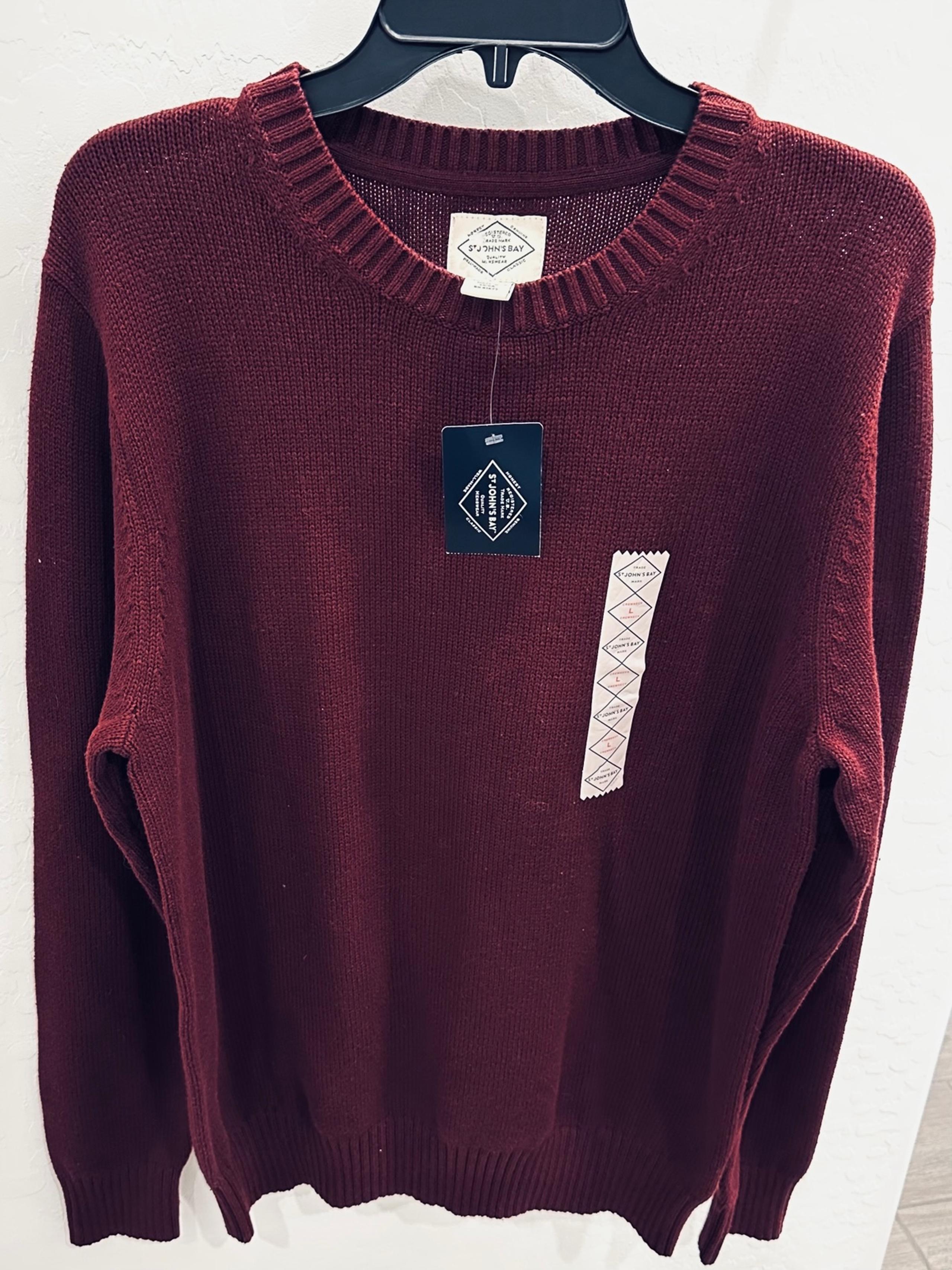 NWT St Johns Bay Size L Mens Pullover Sweater Maroon Crewneck Knit Long Sleeve