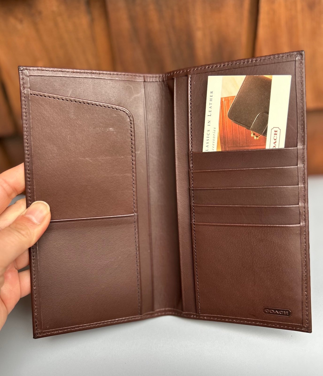 New Water Buffalo Vintage Coach Pocket Travel Long Wallet, British Tan